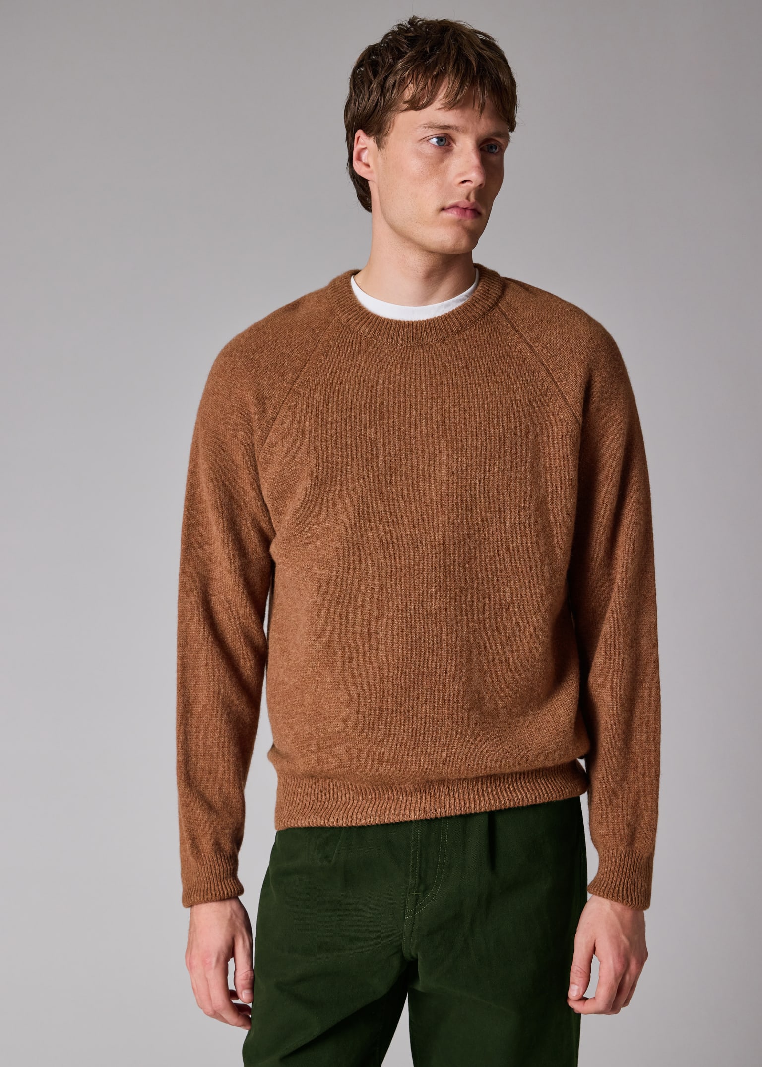 Men's Tan Brown Cashmere Crew Neck Sweater