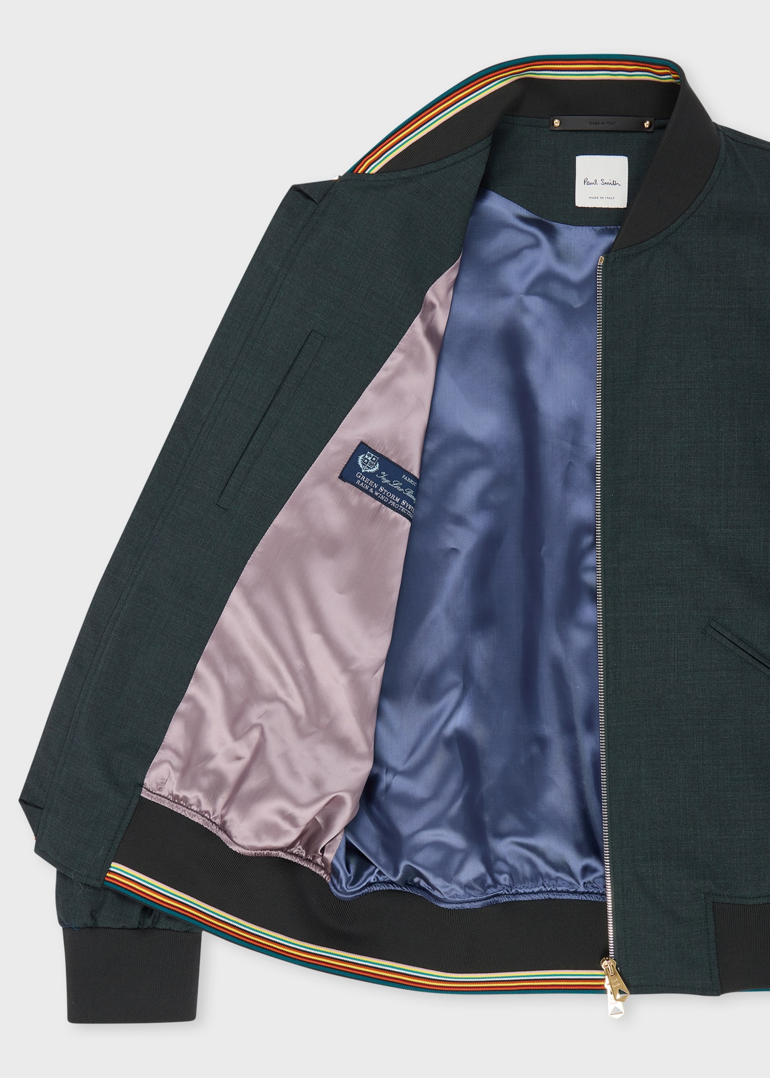Men's Dark Green Melange 'Storm System' Wool Bomber Jacket