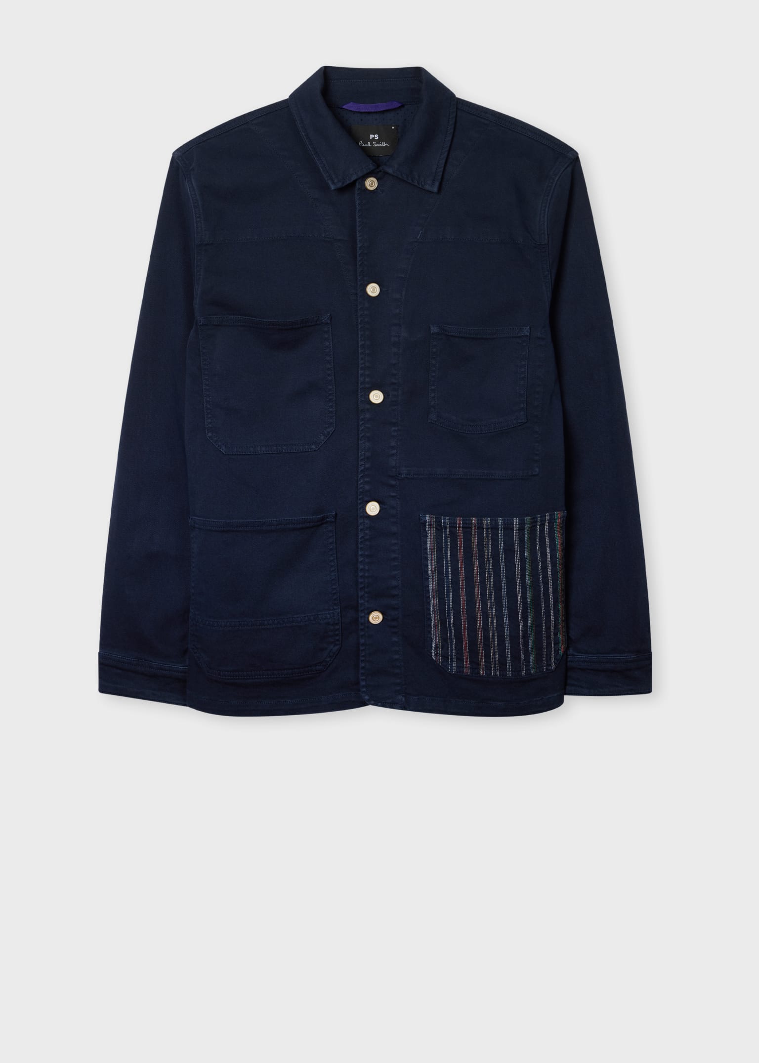 Men's Navy Stretch Cotton-Twill Embroidered Stripe Chore Jacket