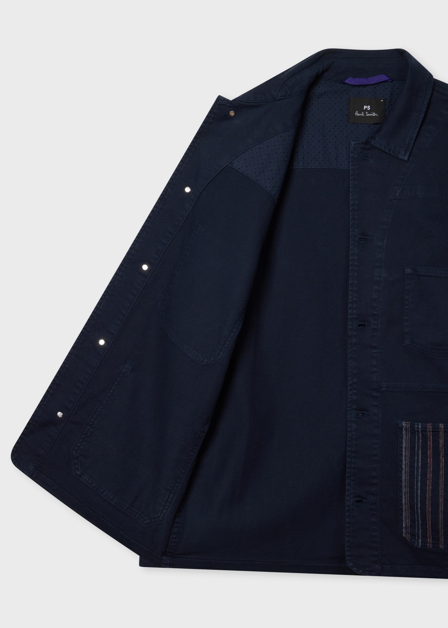 Men's Navy Stretch Cotton-Twill Embroidered Stripe Chore Jacket