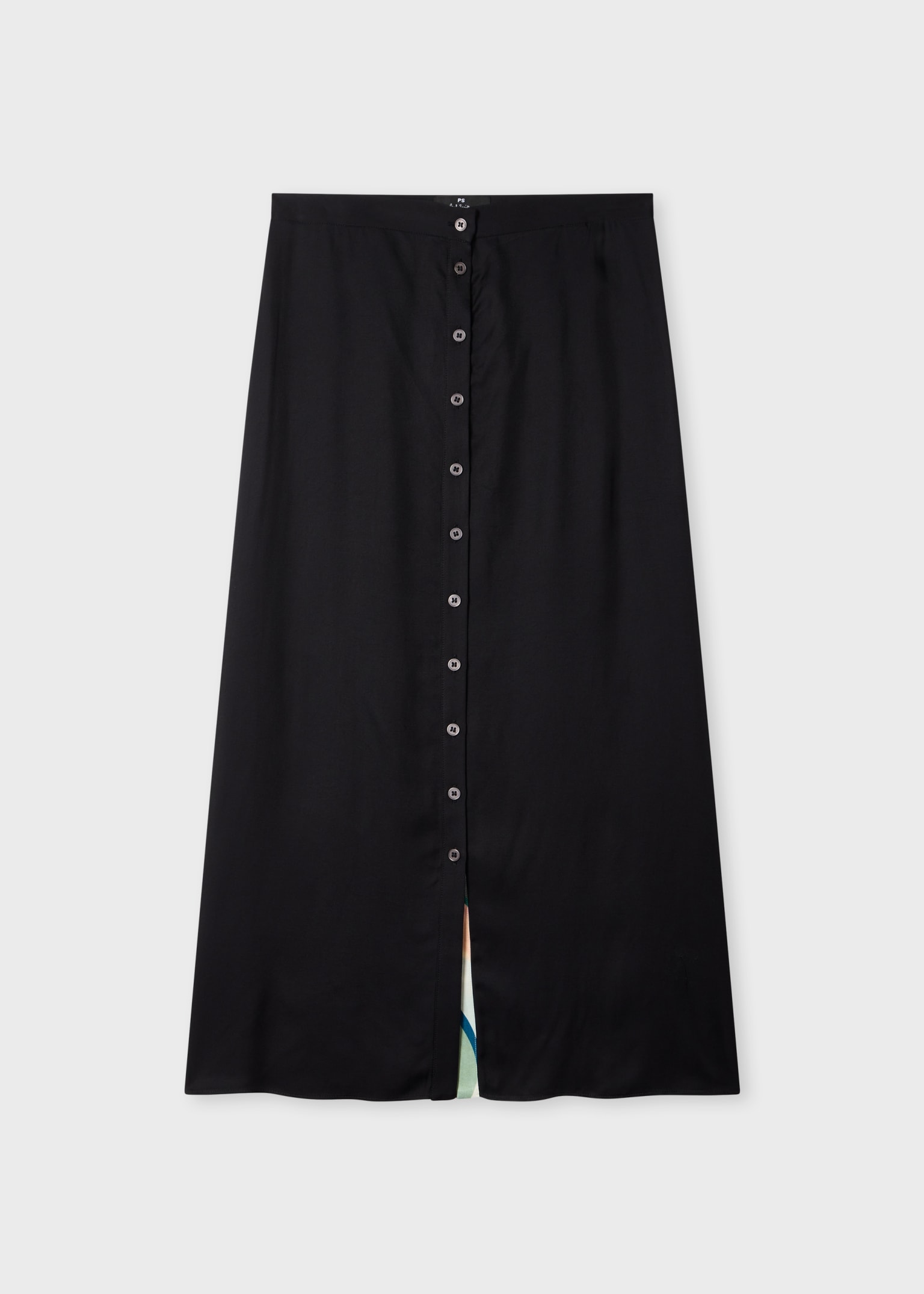 Women's Black Viscose Button Front Skirt