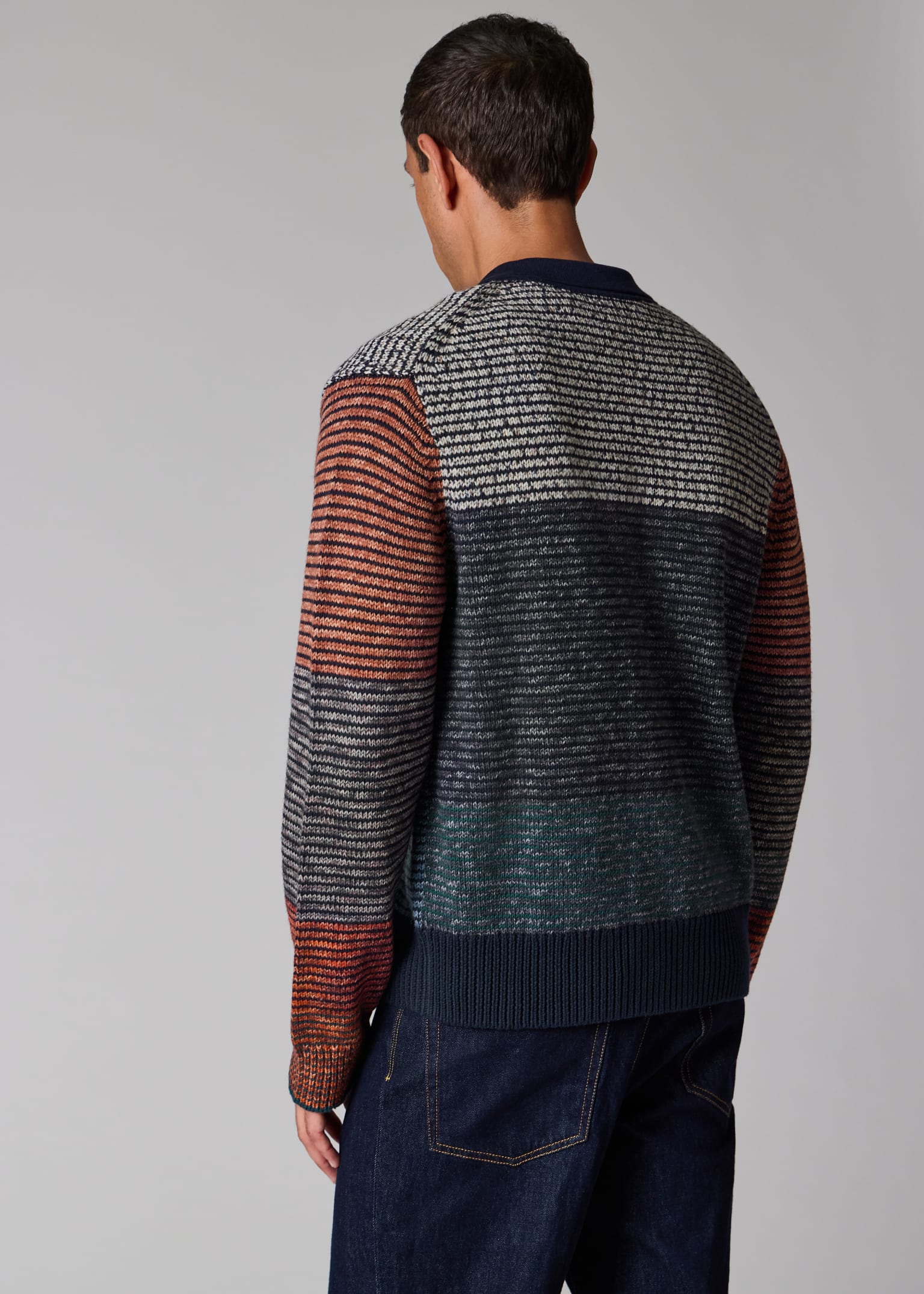 Men's Navy Colour-Block Zip-Through Cotton-Wool Cardigan