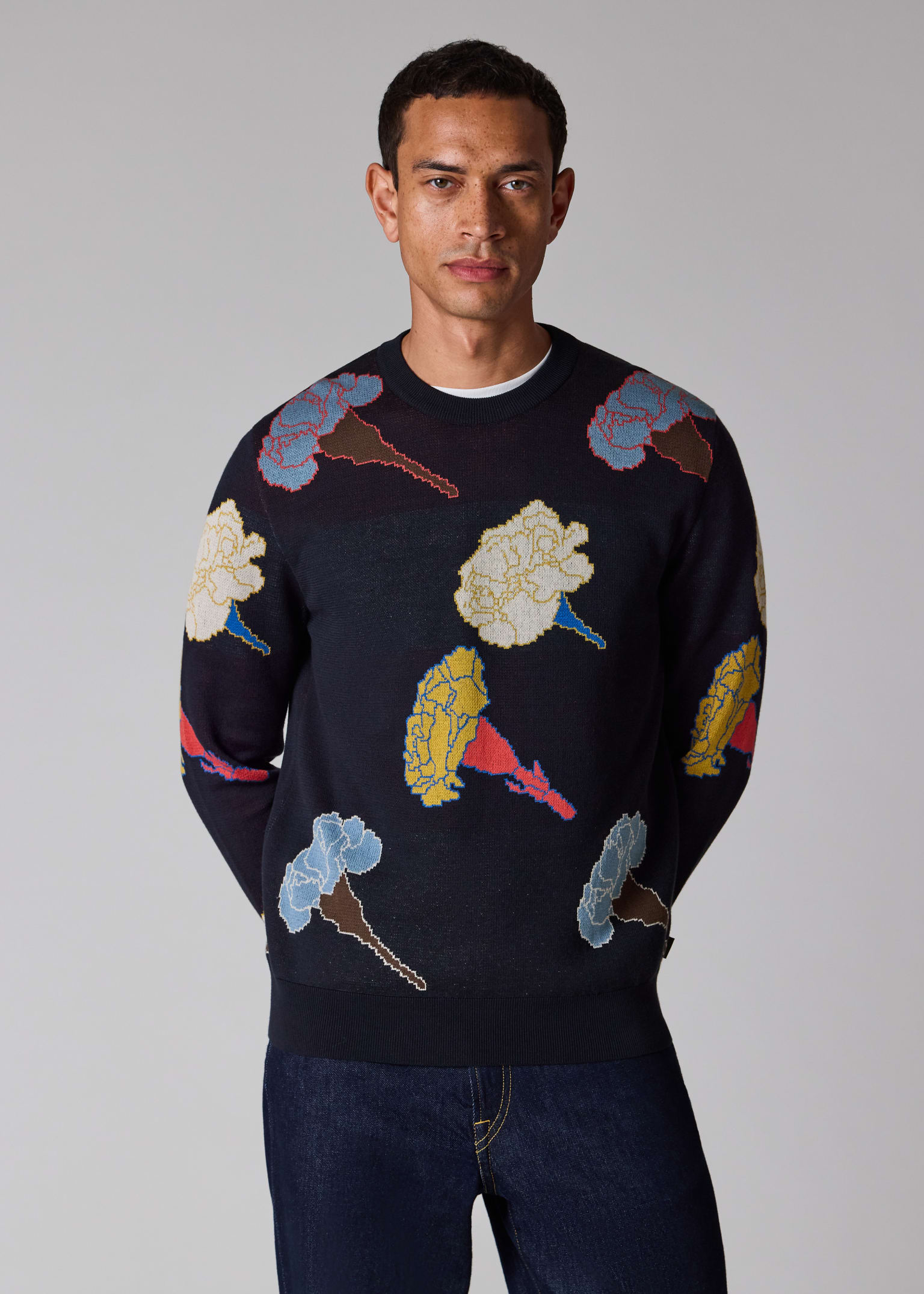 Men's Navy 'Carnation' Cotton Knitted Sweater