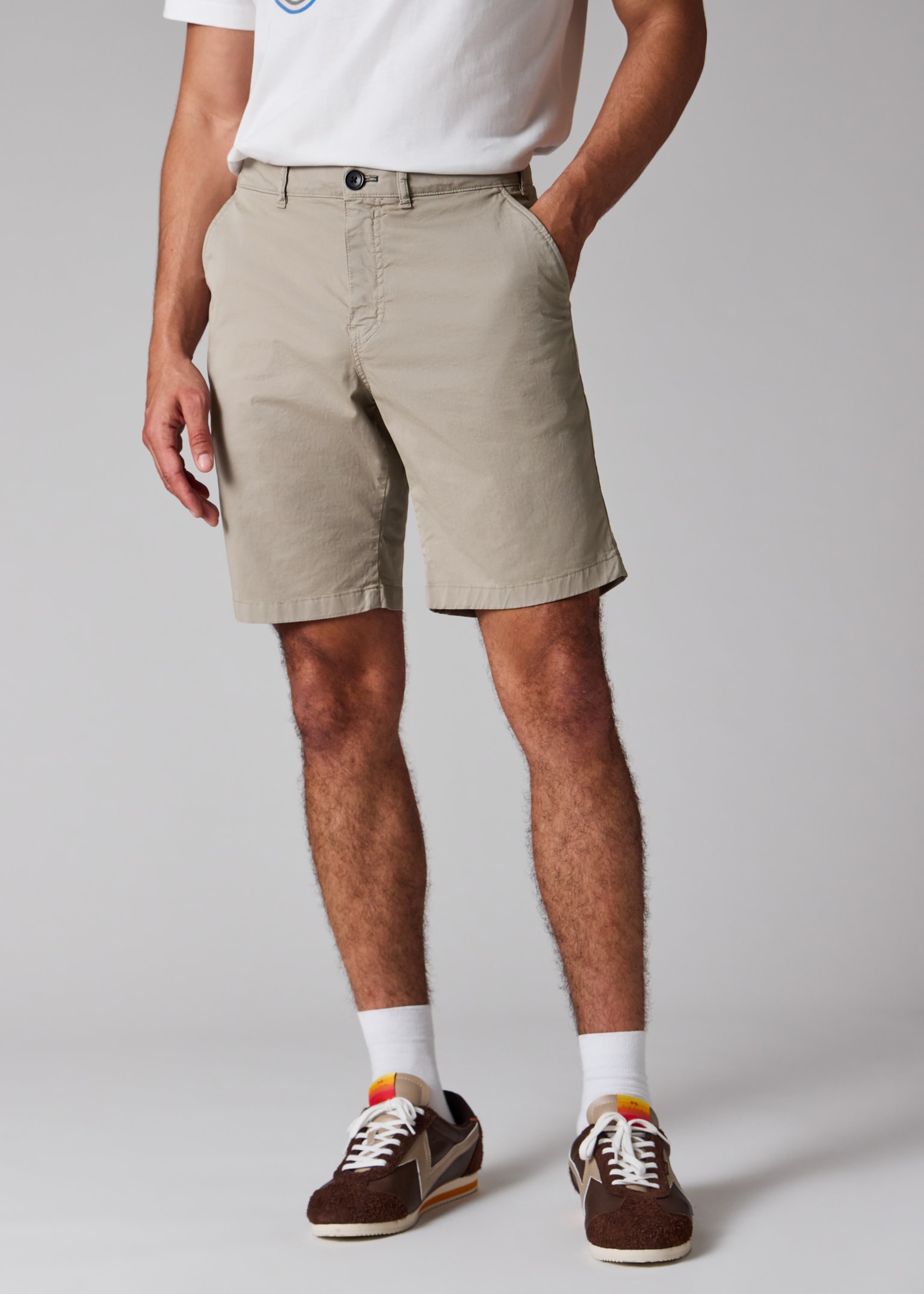 Men's Stone Grey Organic Cotton-Twill Shorts