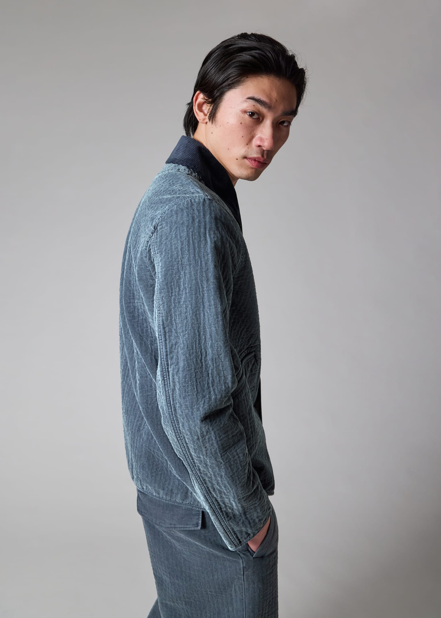 Men's Washed Indigo Self-Quilted Cotton Jacket