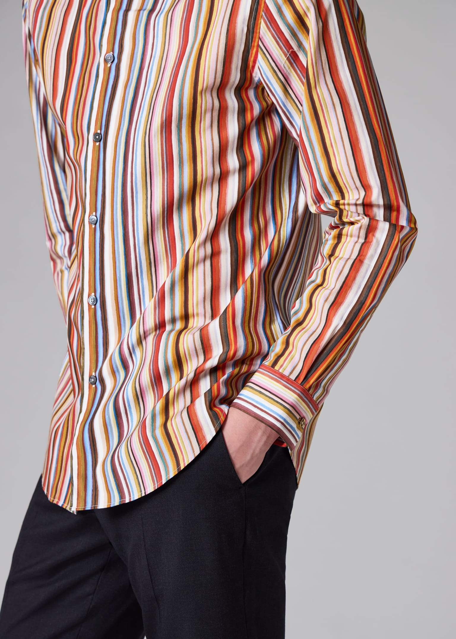Men's Tailored-Fit 'Painted Signature Stripe' Print Cotton Shirt