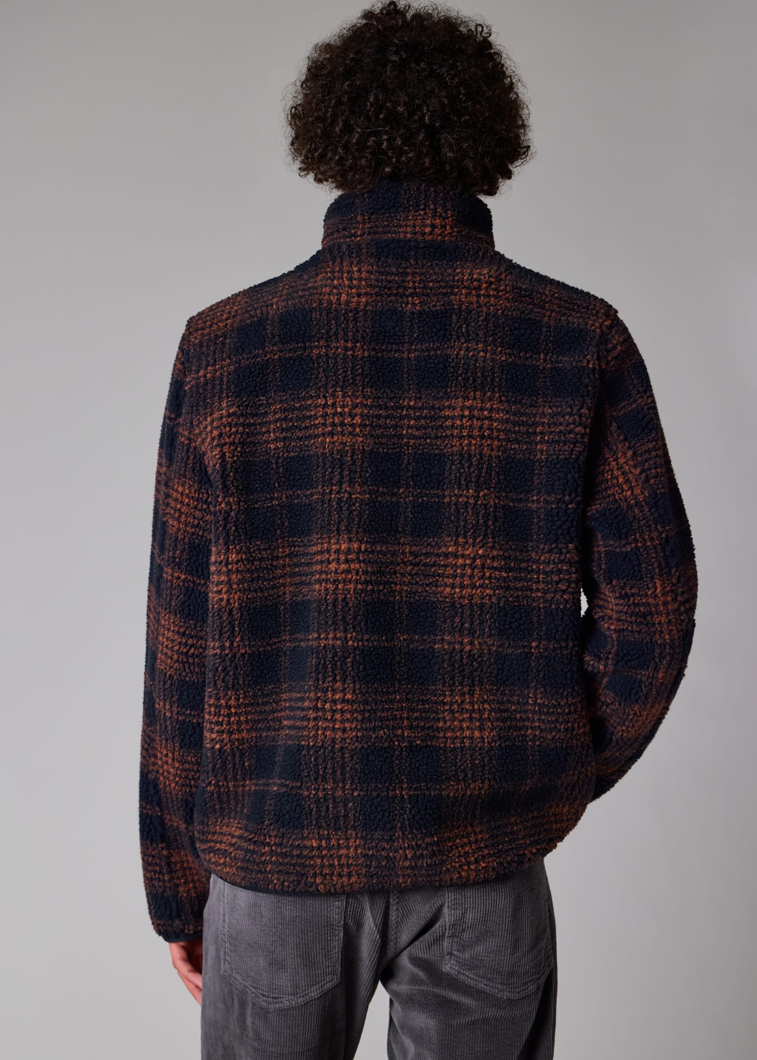 Men's Navy and Orange Check Zip Fleece Jacket