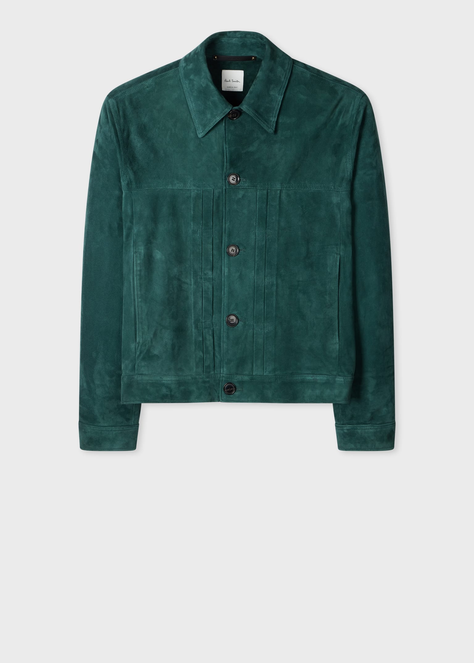 Men's Dark Teal Suede Pleated Trucker Jacket
