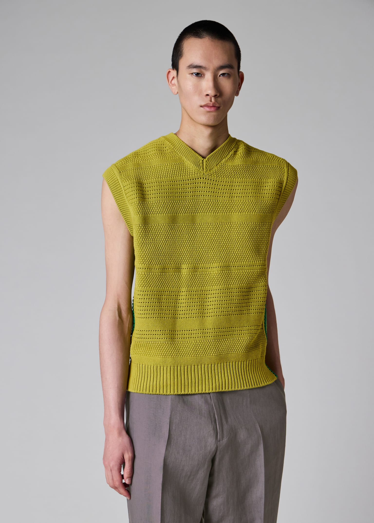 Men's Lime Textured Cotton Knitted Vest