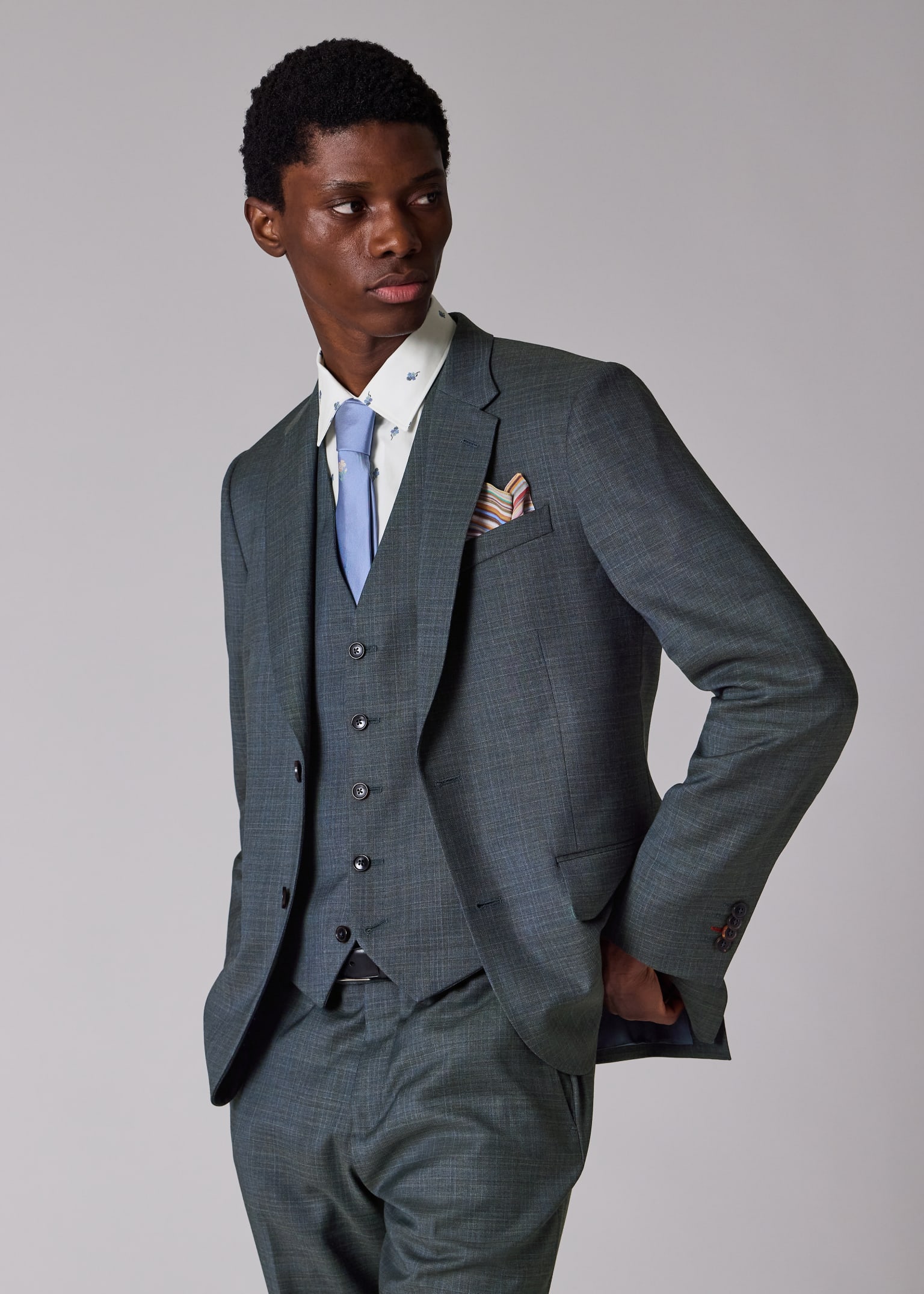 Men's Tailored-Fit Blue Superfine Merino Three-Piece Suit