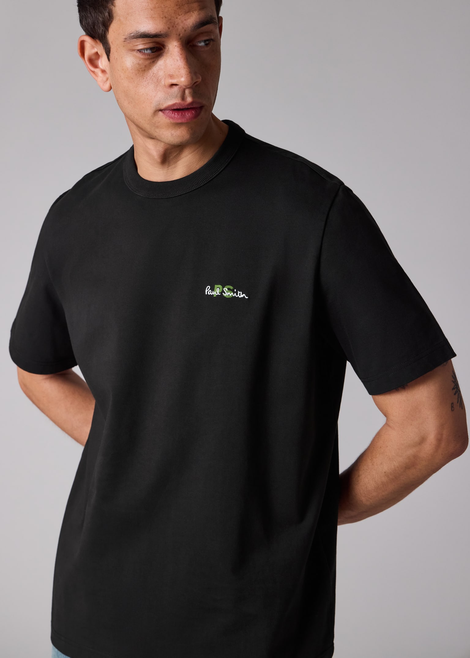 Men's Oversized Black Logo Embroidery Cotton T-Shirt