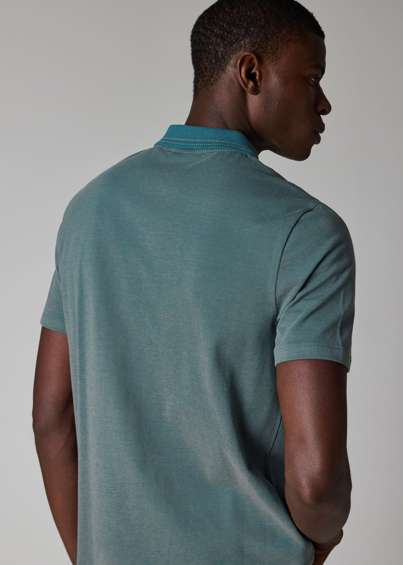 Men's Teal Cotton Jacquard Zip-Neck Polo Shirt