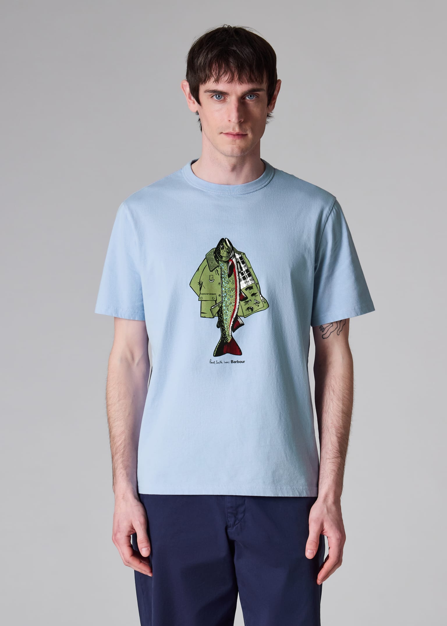 Paul Smith loves Barbour - Mid Blue 'Fishing Jacket' Print T-Shirt