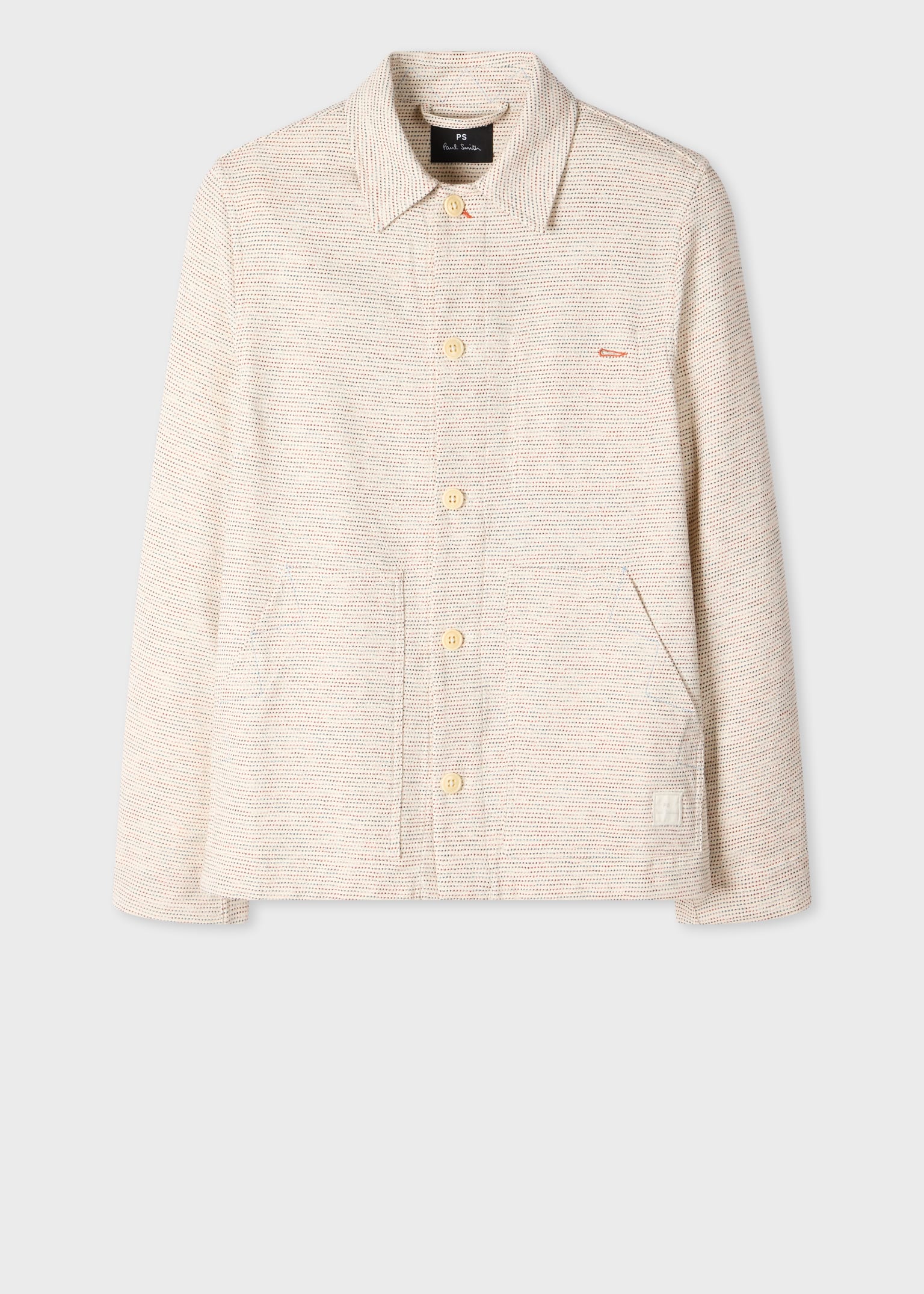 Men's Ecru Multi-Textured Cotton Work Jacket