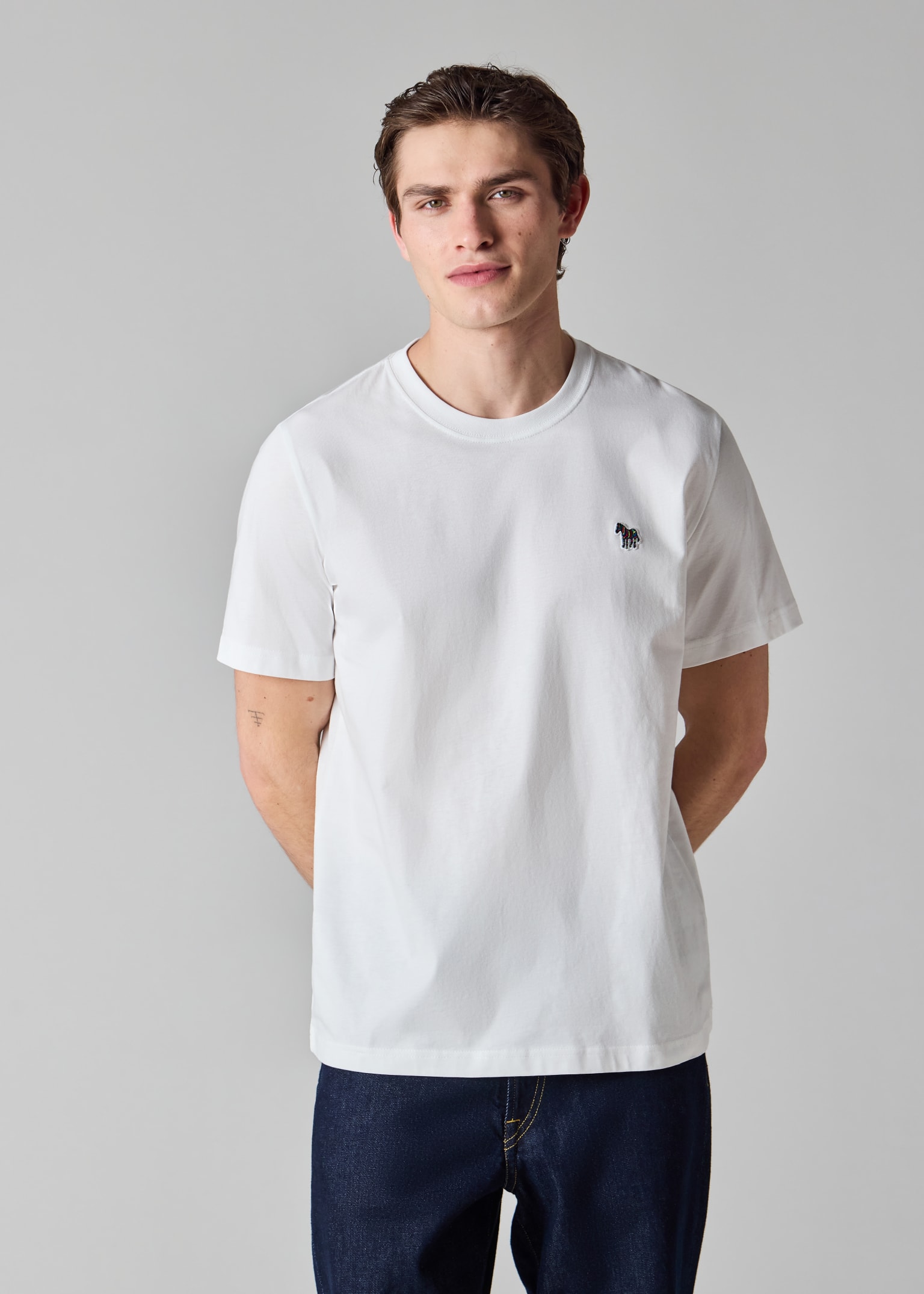 Men's White Cotton Zebra Logo T-Shirt