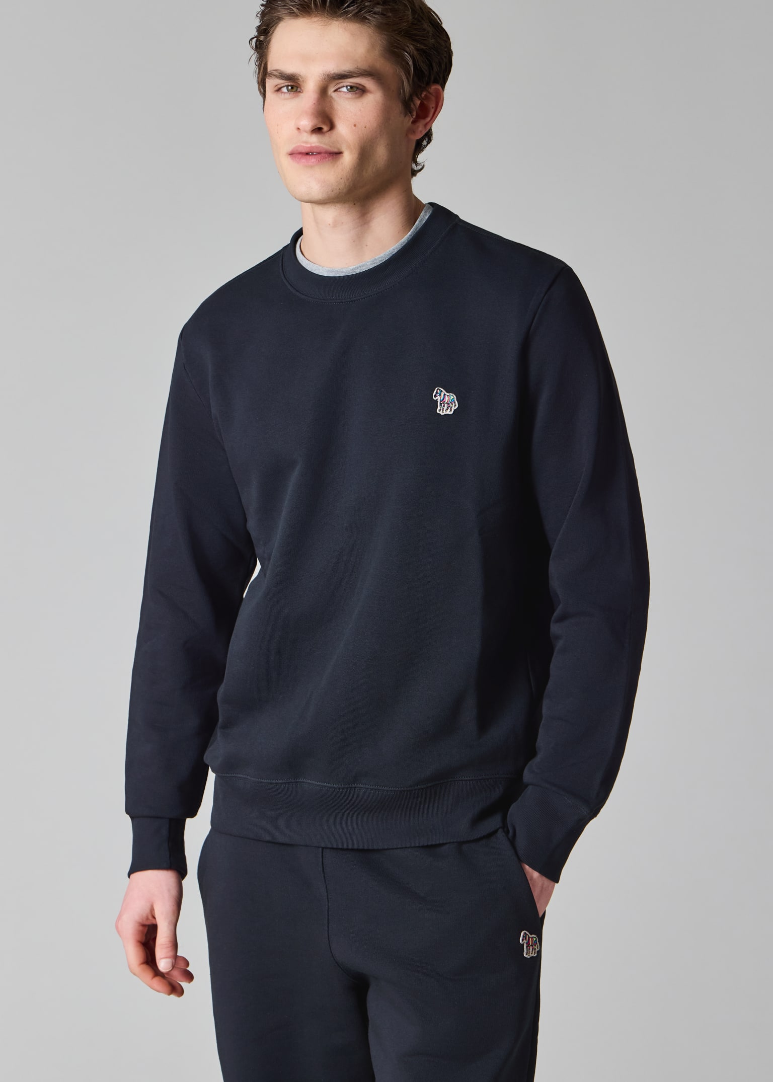 Men's Dark Navy Cotton Zebra Logo Sweatshirt