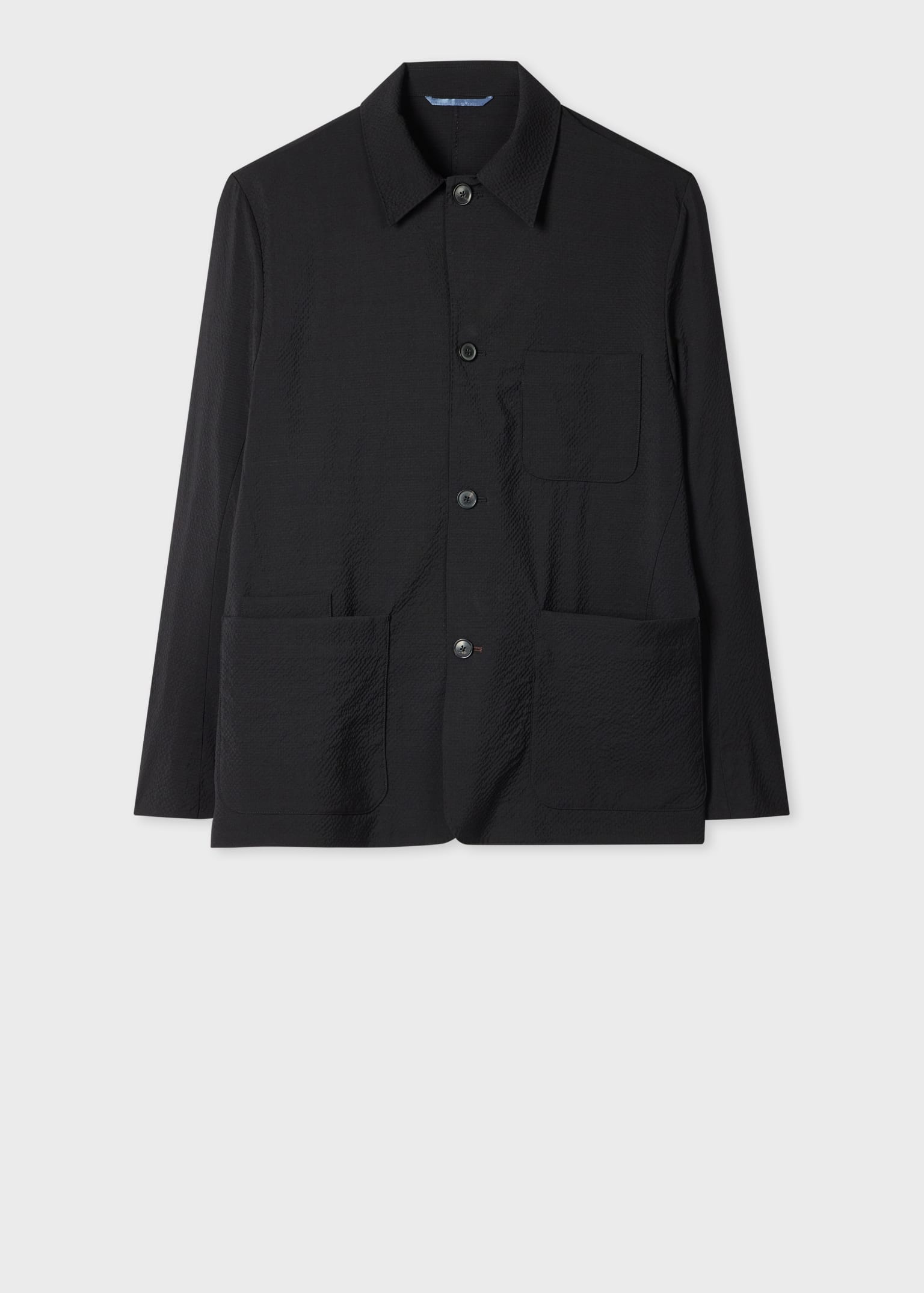 Men's Black Stretch-Wool Seersucker Work Jacket
