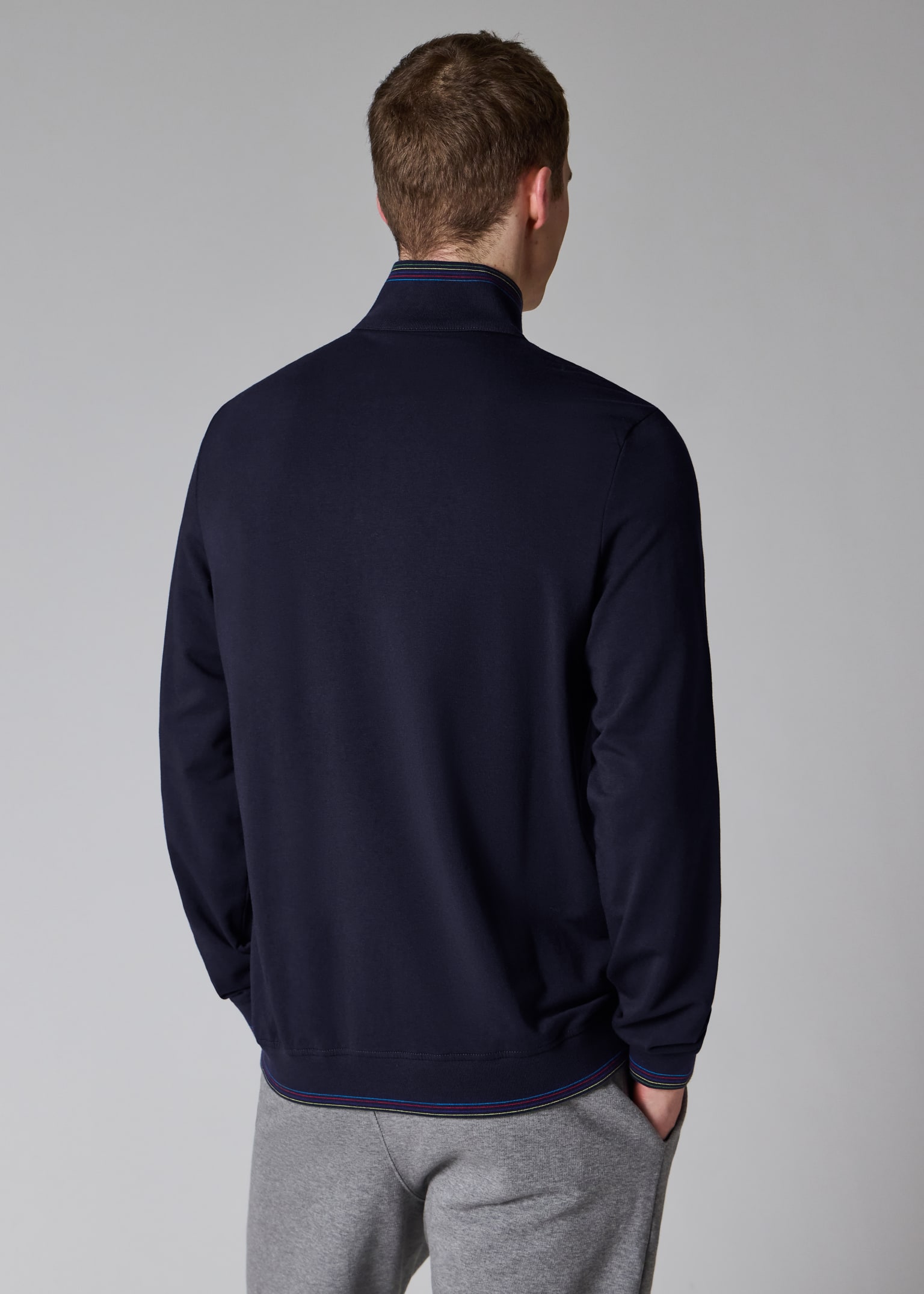 Sweat à Col Zippé Homme Bleu Marine 'Sports Stripe' en Mélange de