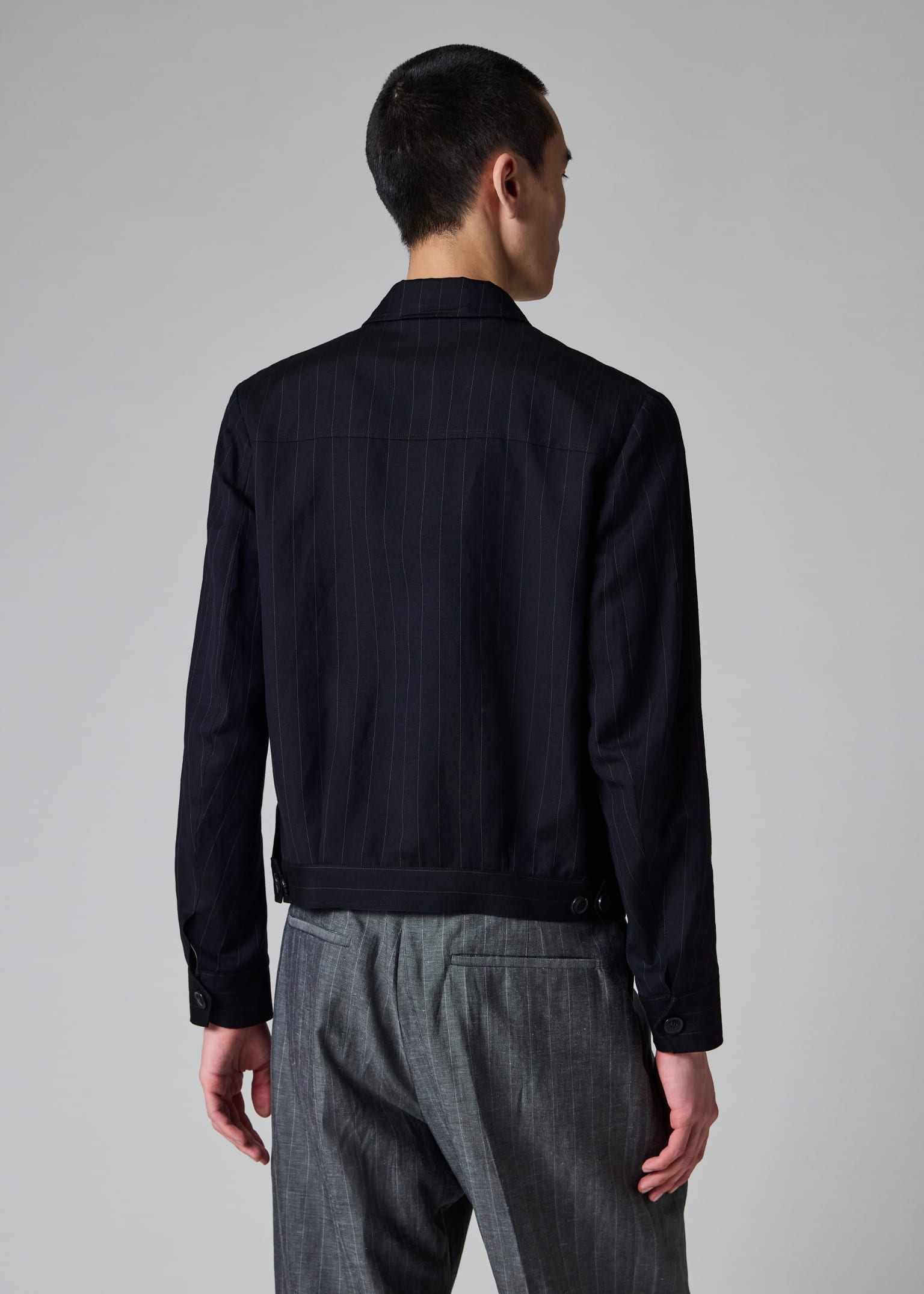 Men's Navy Wool-Linen Pinstripe Jacket