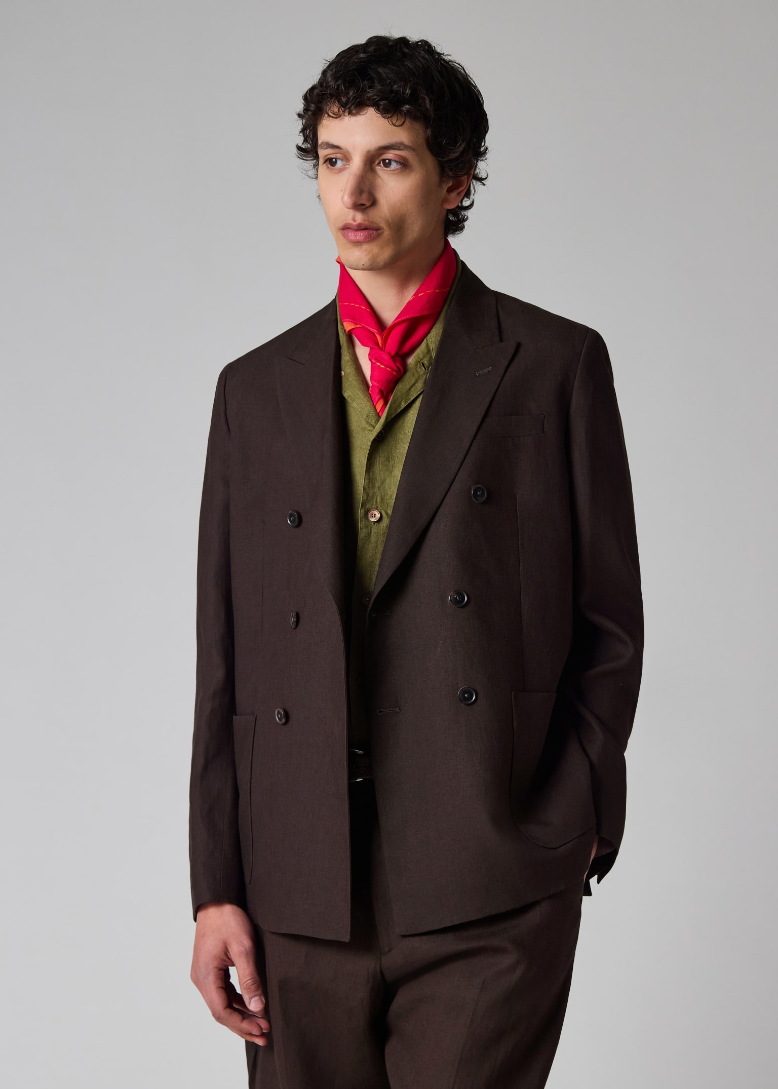 Men's Aubergine Linen Double-Breasted Blazer