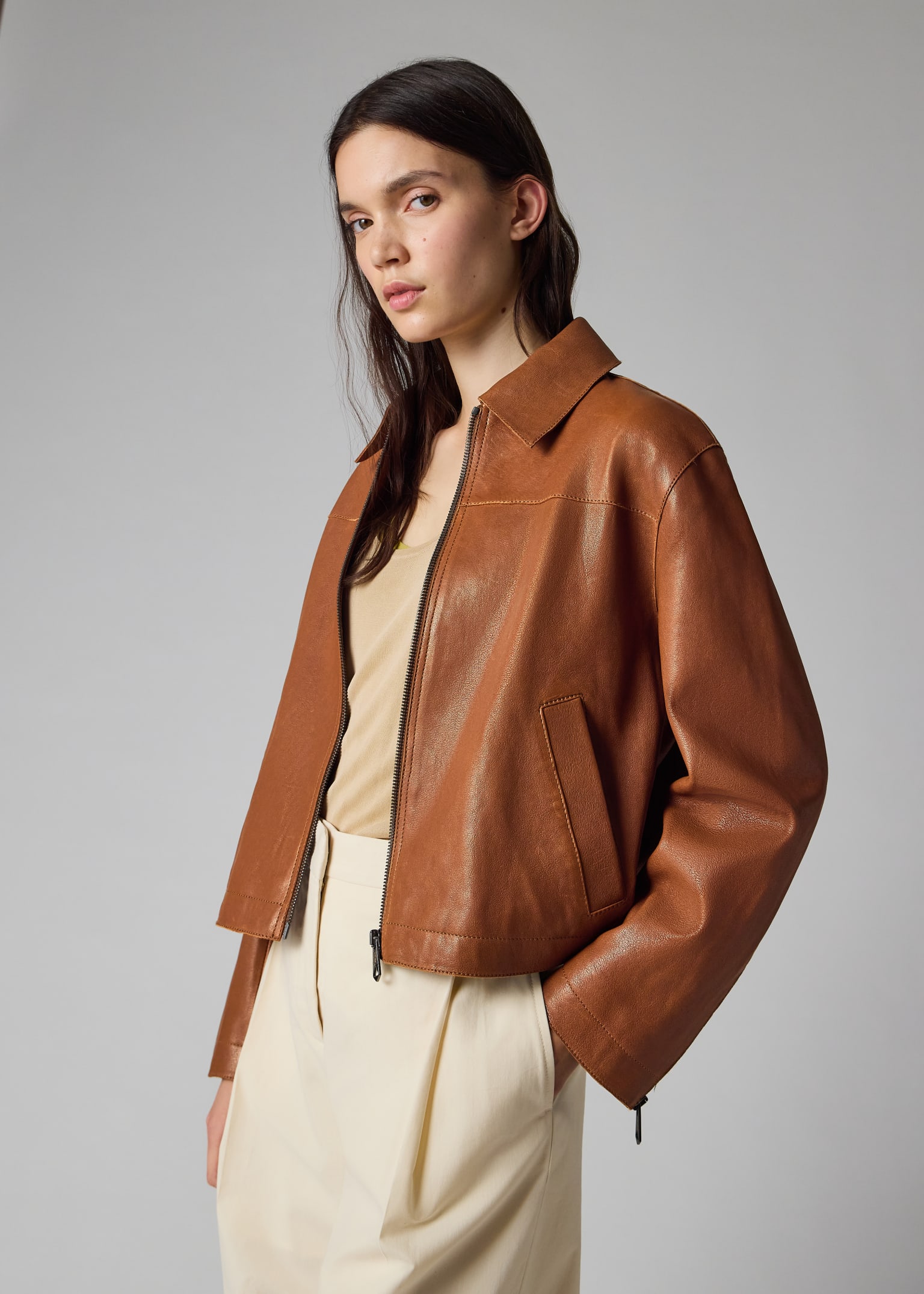 Women's Tan Leather Jacket Paul Smith