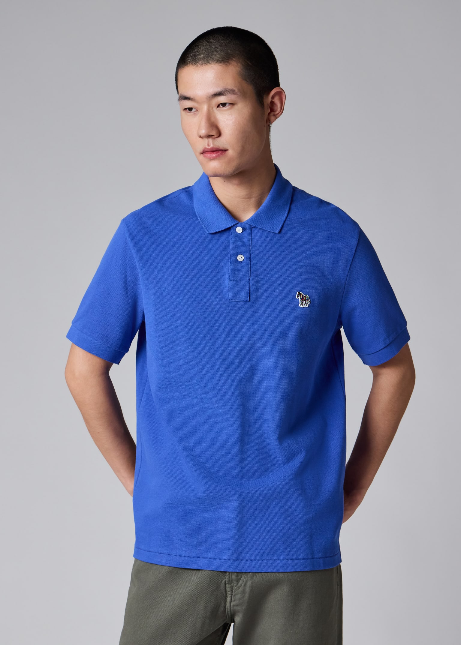 Men's Mid Blue Organic Cotton Zebra Polo Shirt Paul Smith