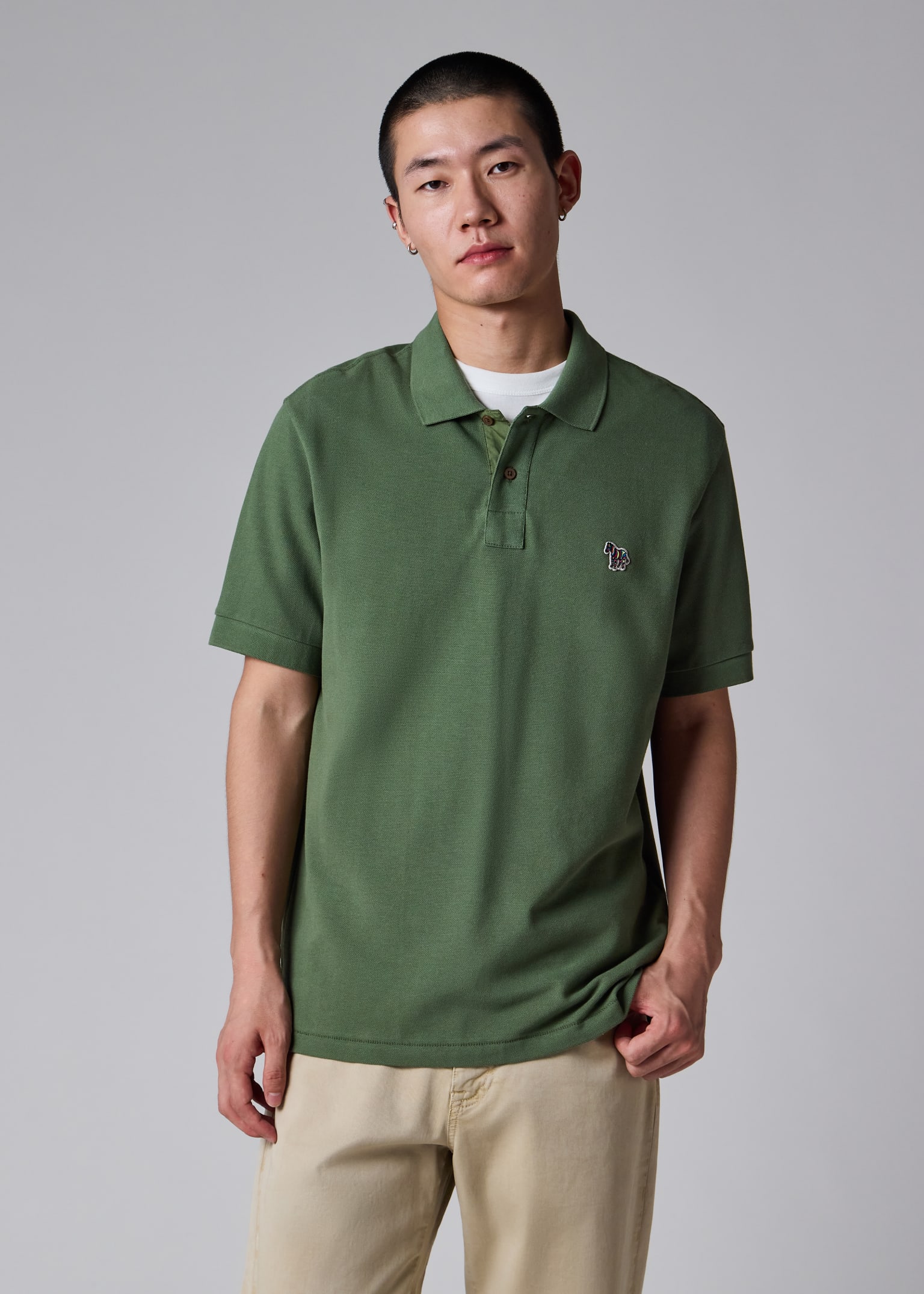 Men's Khaki Green Organic Cotton Zebra Polo Shirt