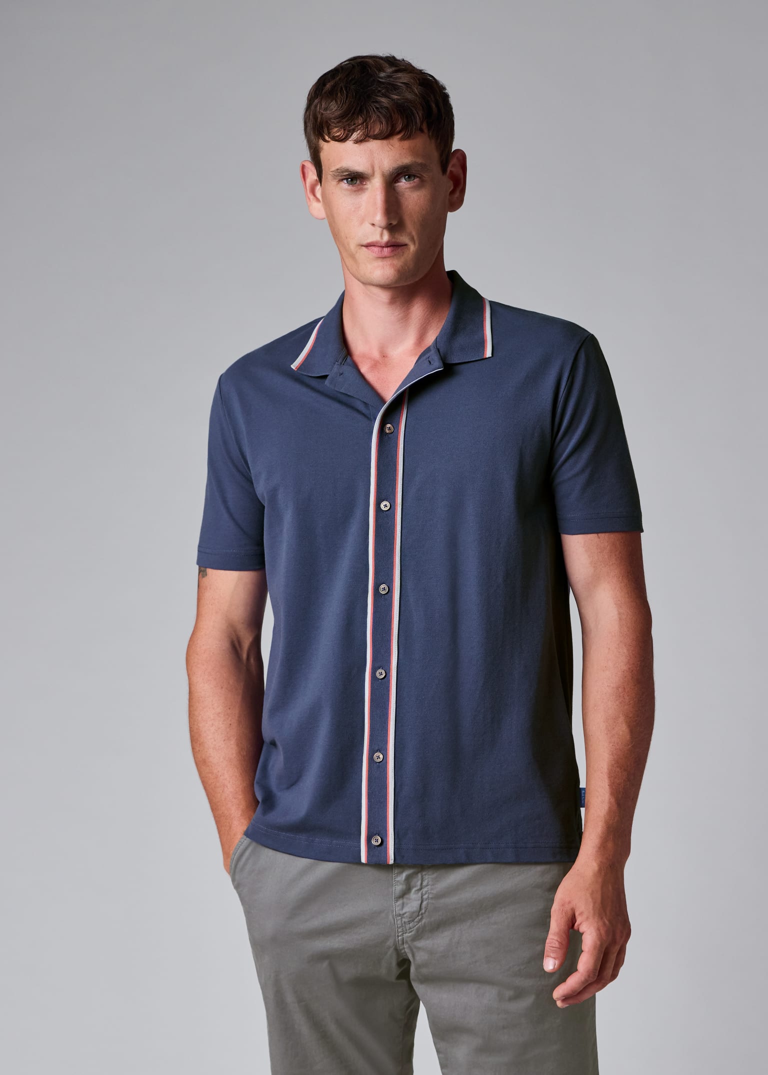 Men's Blue Button-Through Polo Shirt