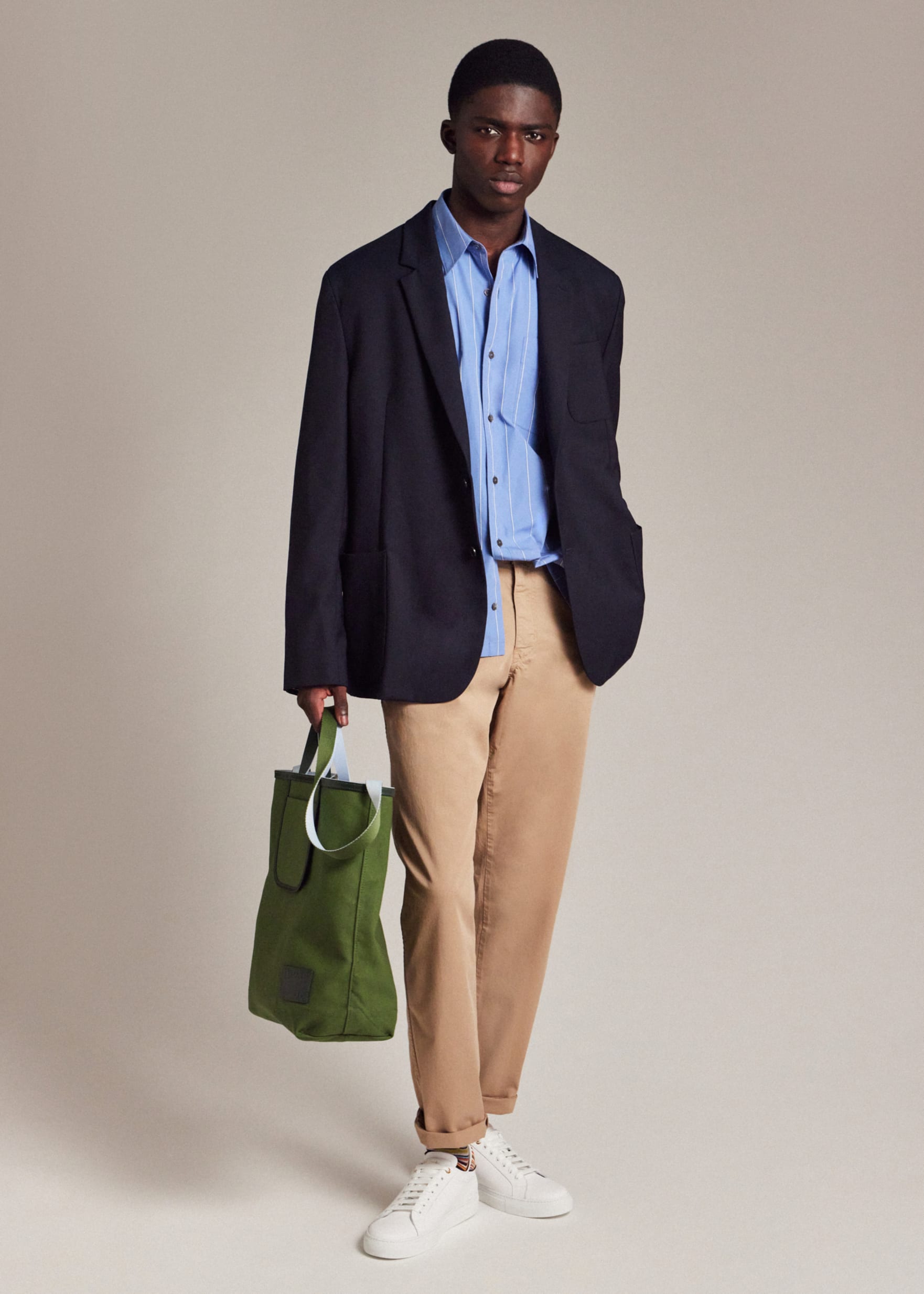 Model View - Tapered-Fit Tan Pima Stretch-Cotton Chinos Paul Smith