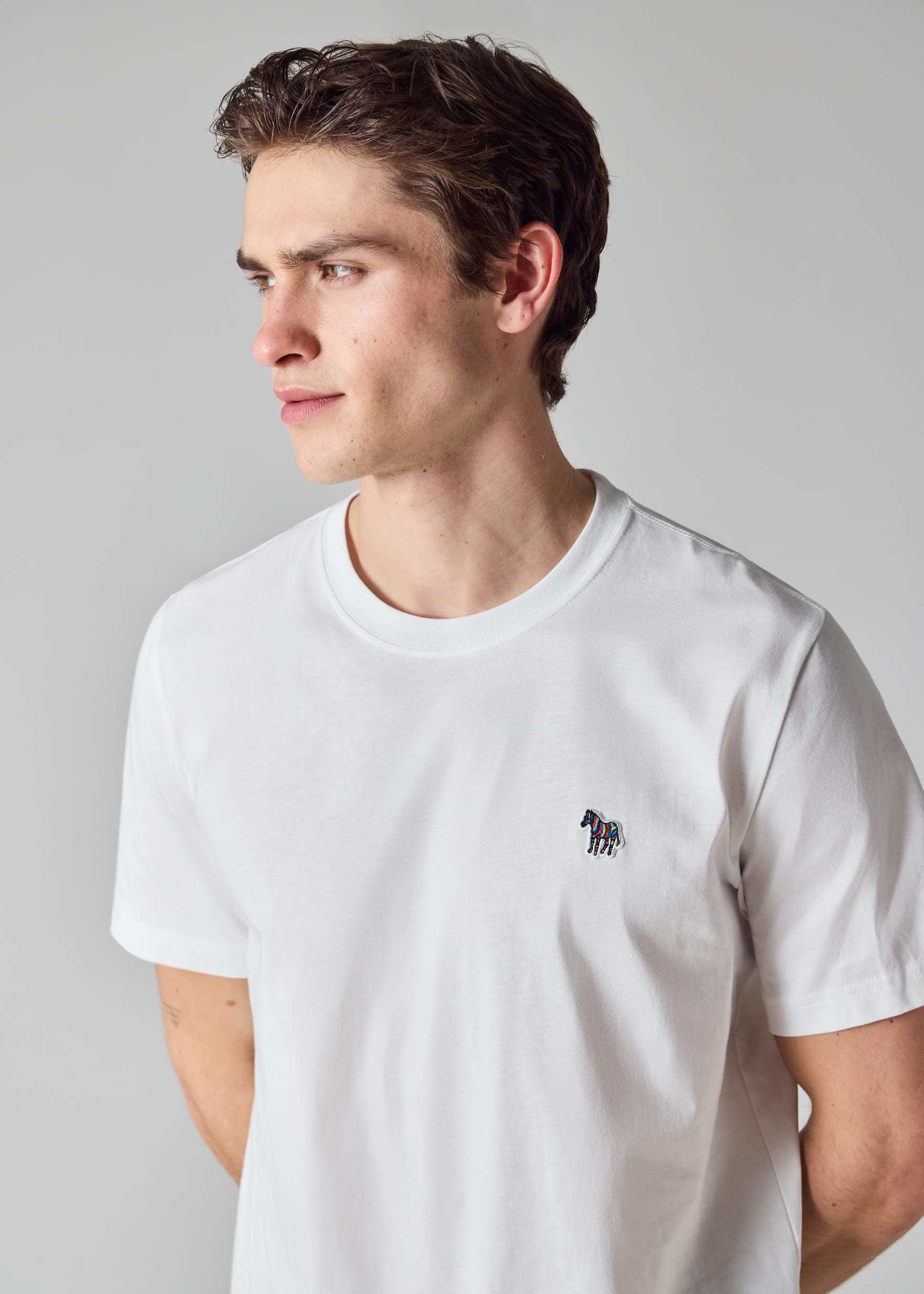 Men's White Cotton Zebra Logo T-Shirt