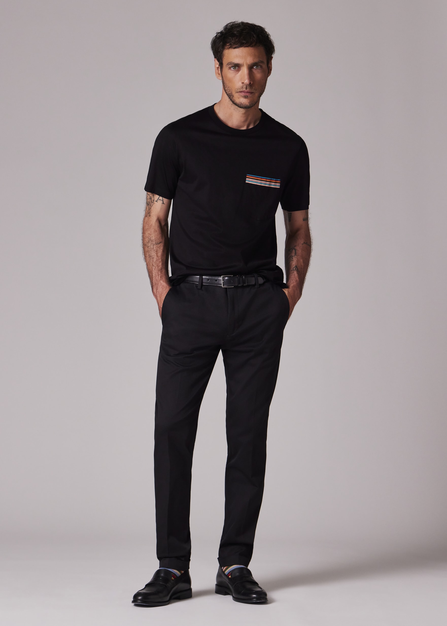 Tシャツ・カットソー Paul Smith Stripes Logo Pocket T-Shirt Men's Black 'Signature Stripe' Pocket T-Shirt