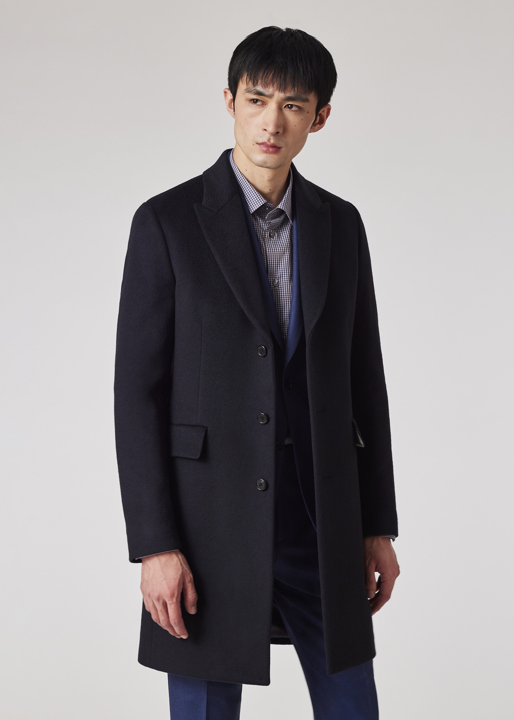 Model View - Navy Cashmere Epsom Coat by Paul Smith