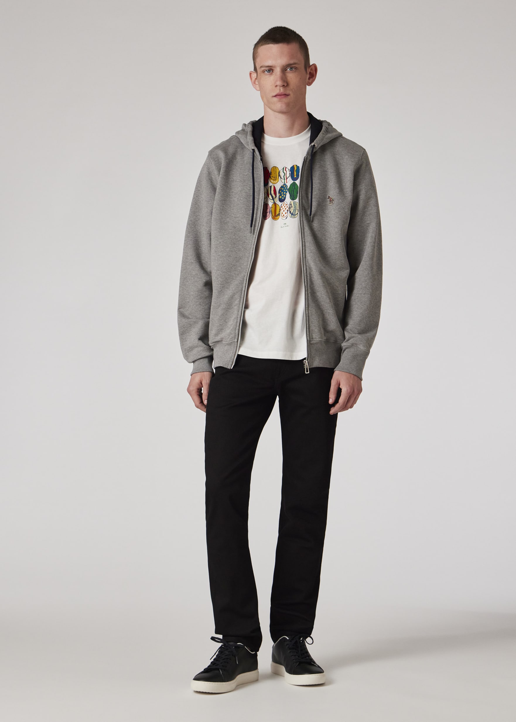 Grey Cotton Zip-Front Zebra Logo Hoodie