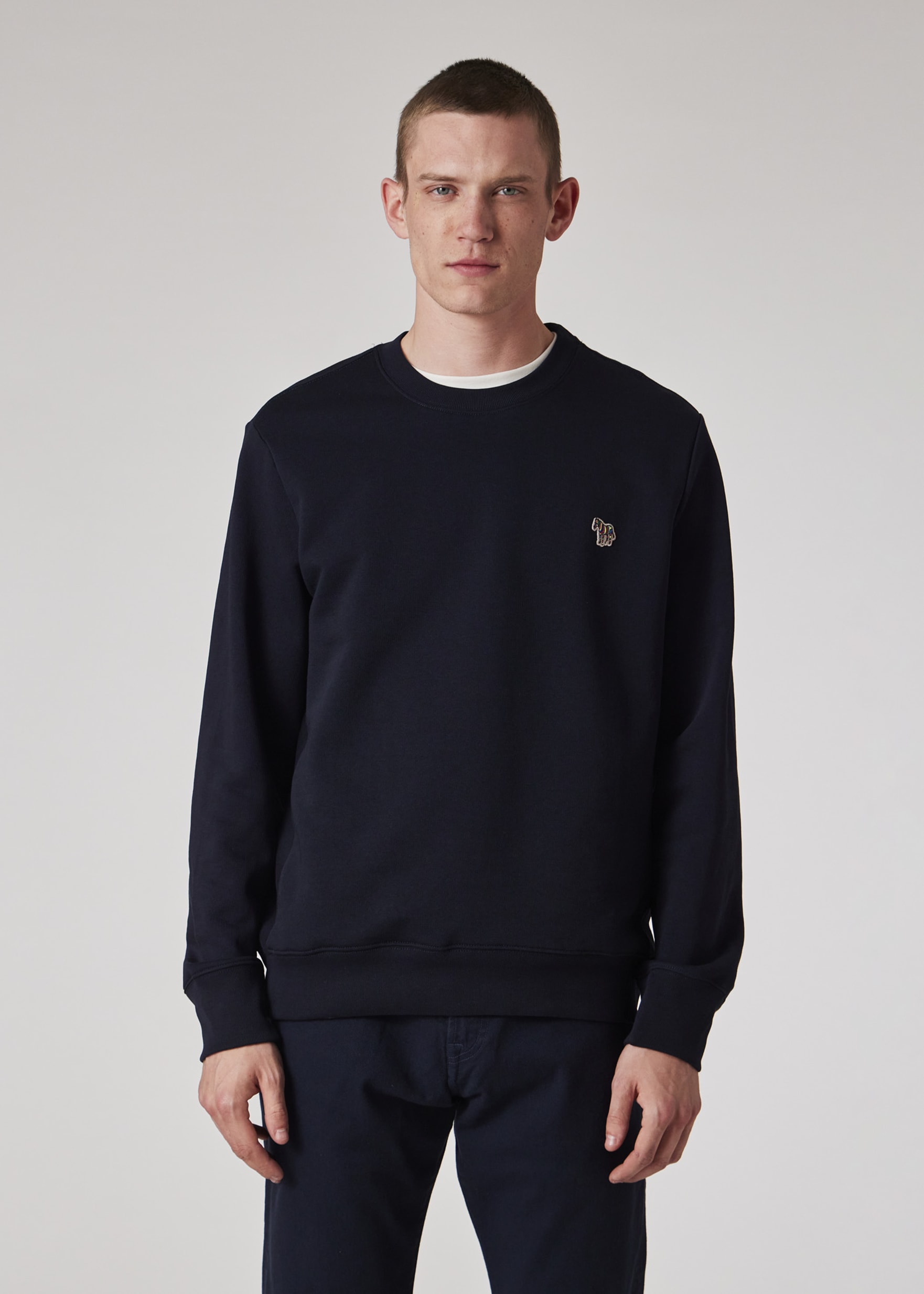 書7 Men's Dark Navy Cotton Zebra Logo Sweatshirt