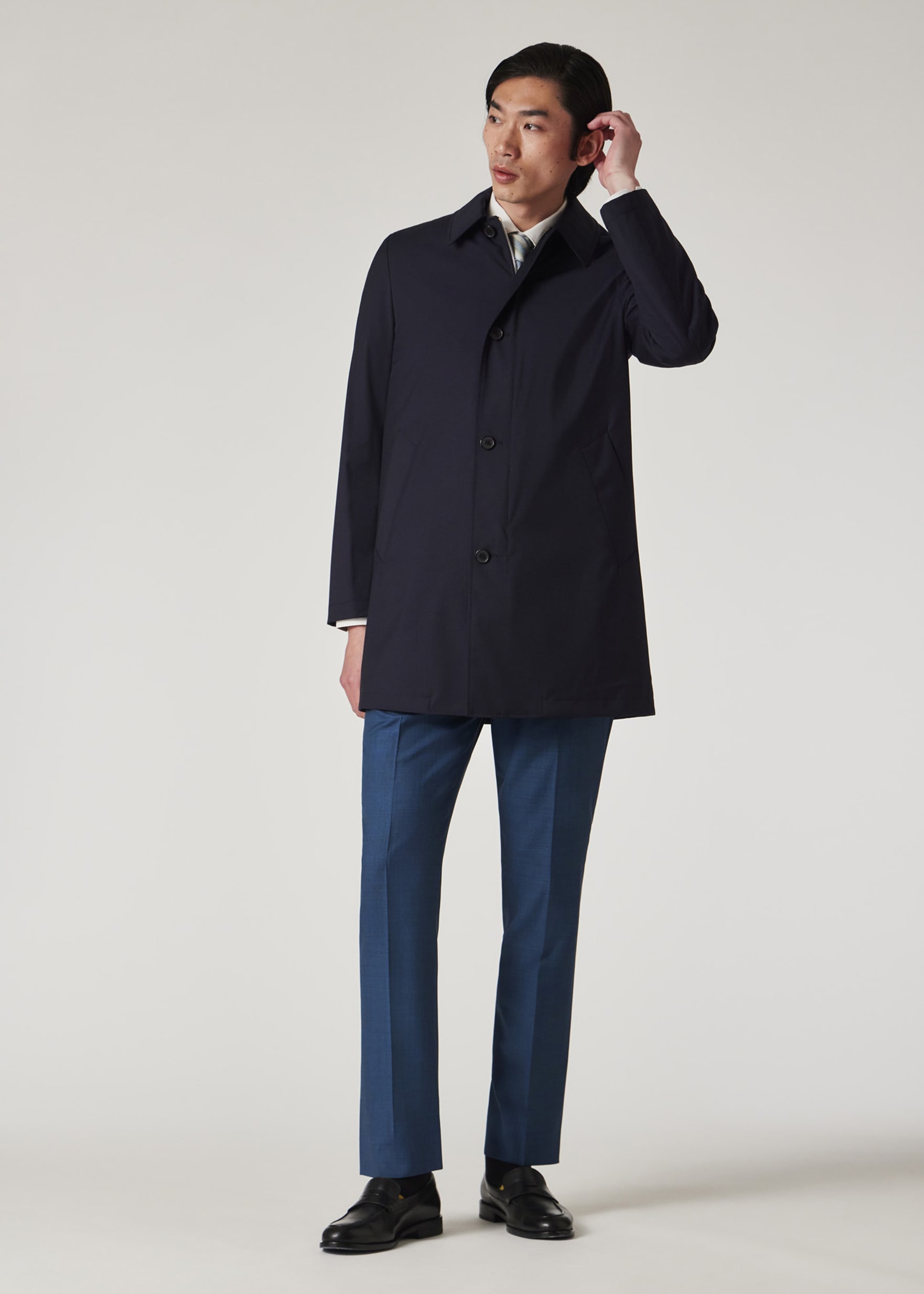 ジャケット・アウター Paul Smith LORO PIANA TRENCH COAT M Navy 'Storm System' Wool Mac With Detachable Gilet
