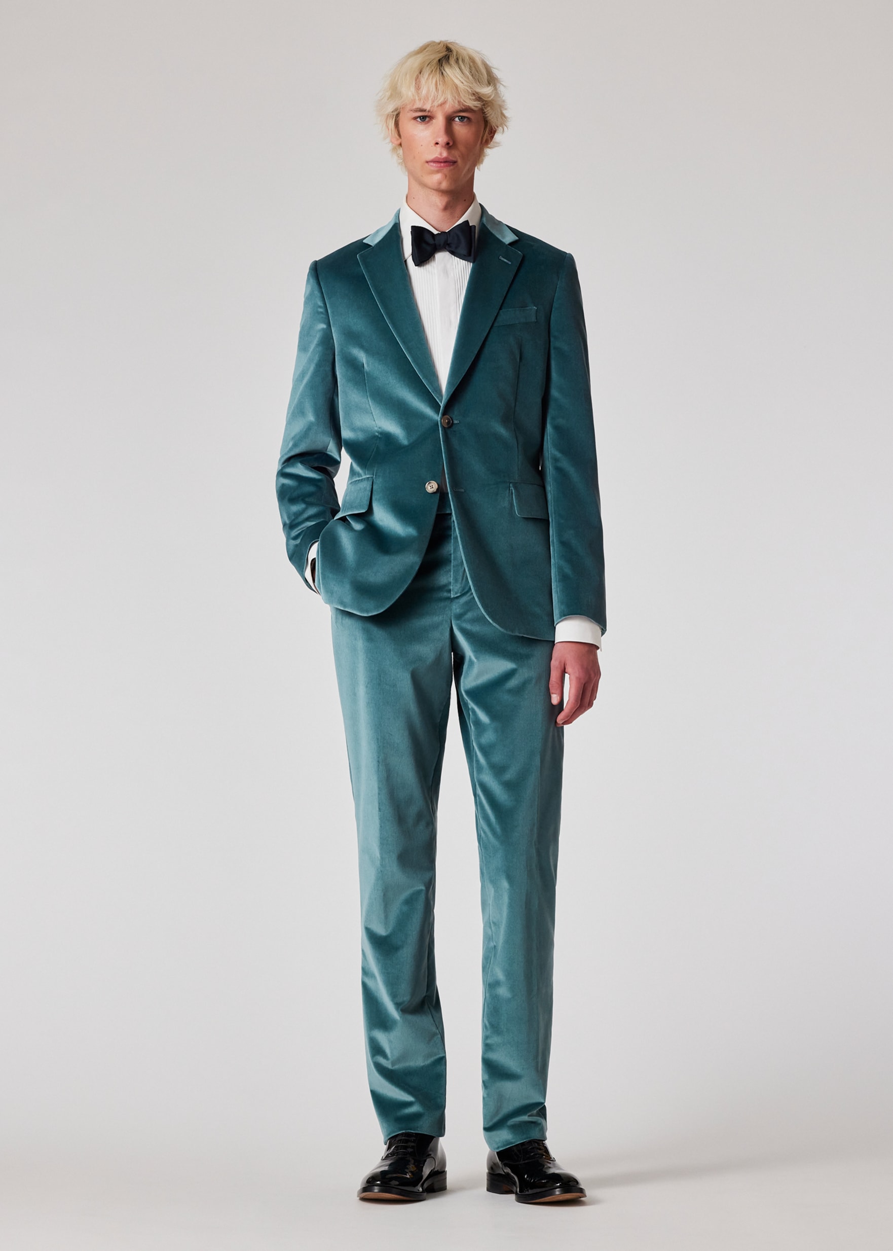 Model view - Slim-Fit Teal Velvet Trousers Paul Smith