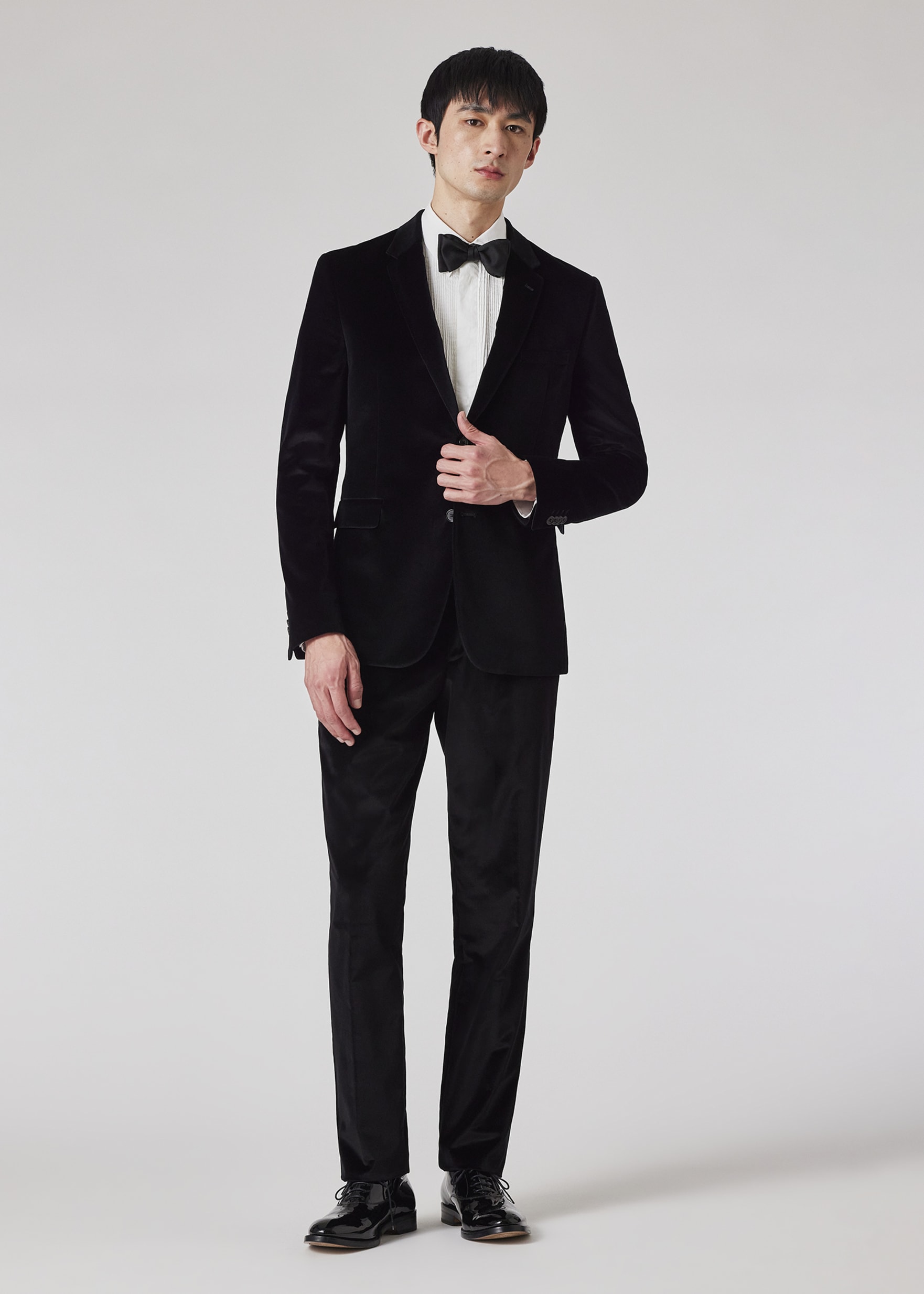 Model View - The Kensington - Slim-Fit Black Velvet Two-Button Blazer Paul Smith