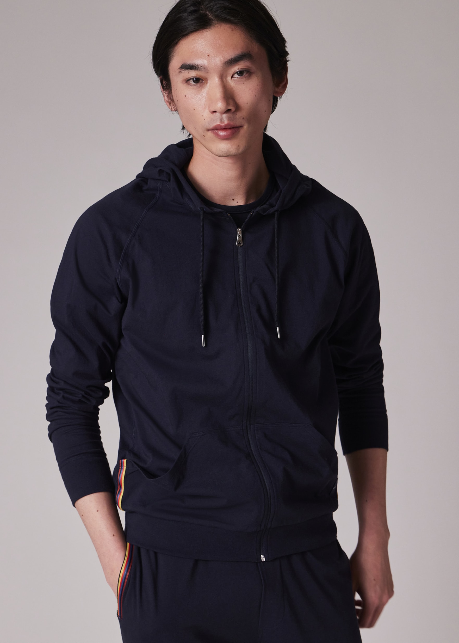 Paul Smith フード付きジップパーカー(ネイビー)　2XL size Men's Navy Jersey Cotton Zip Lounge Hoodie