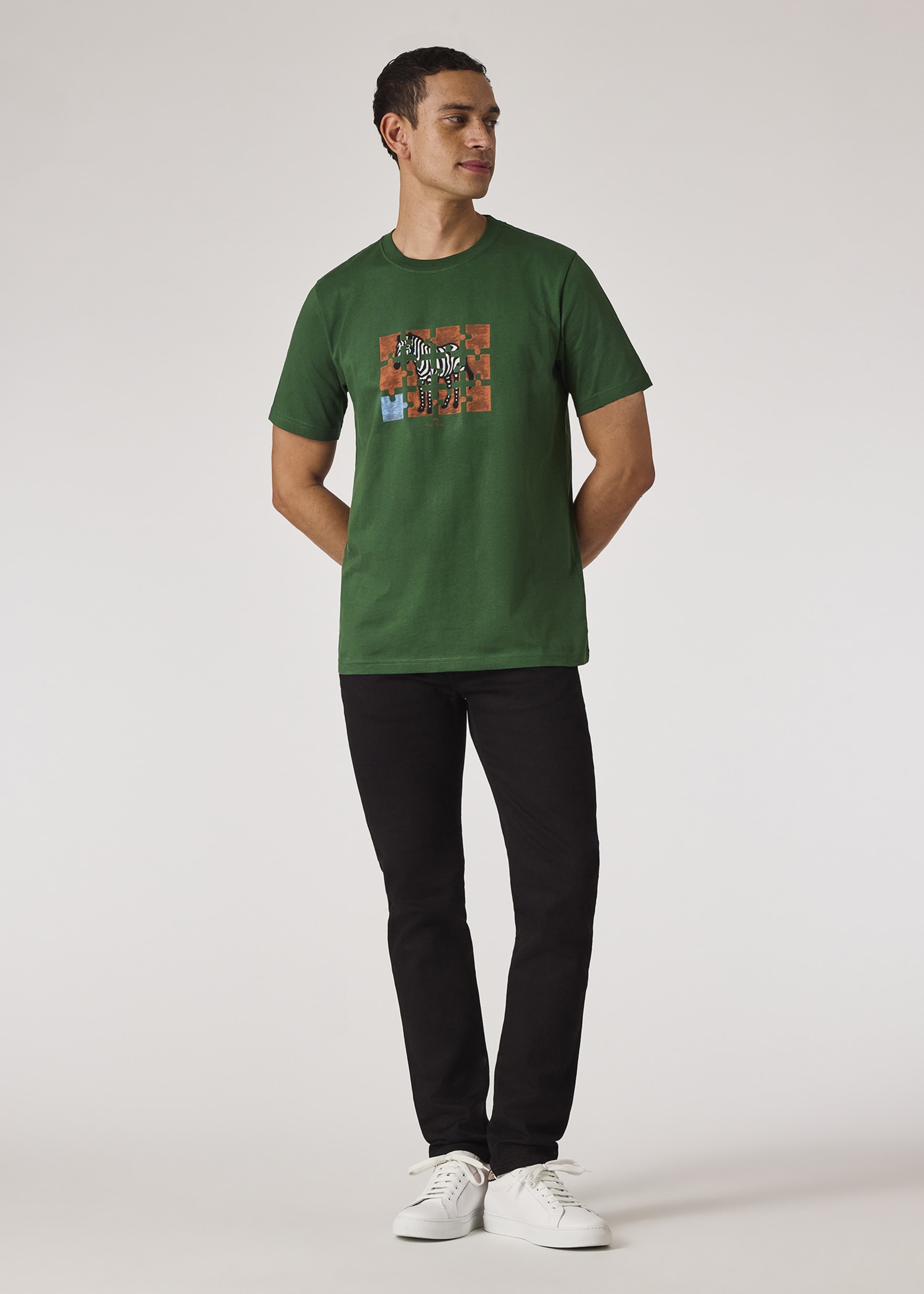 Men's Green 'Zebra Jigsaw' Print T-Shirt