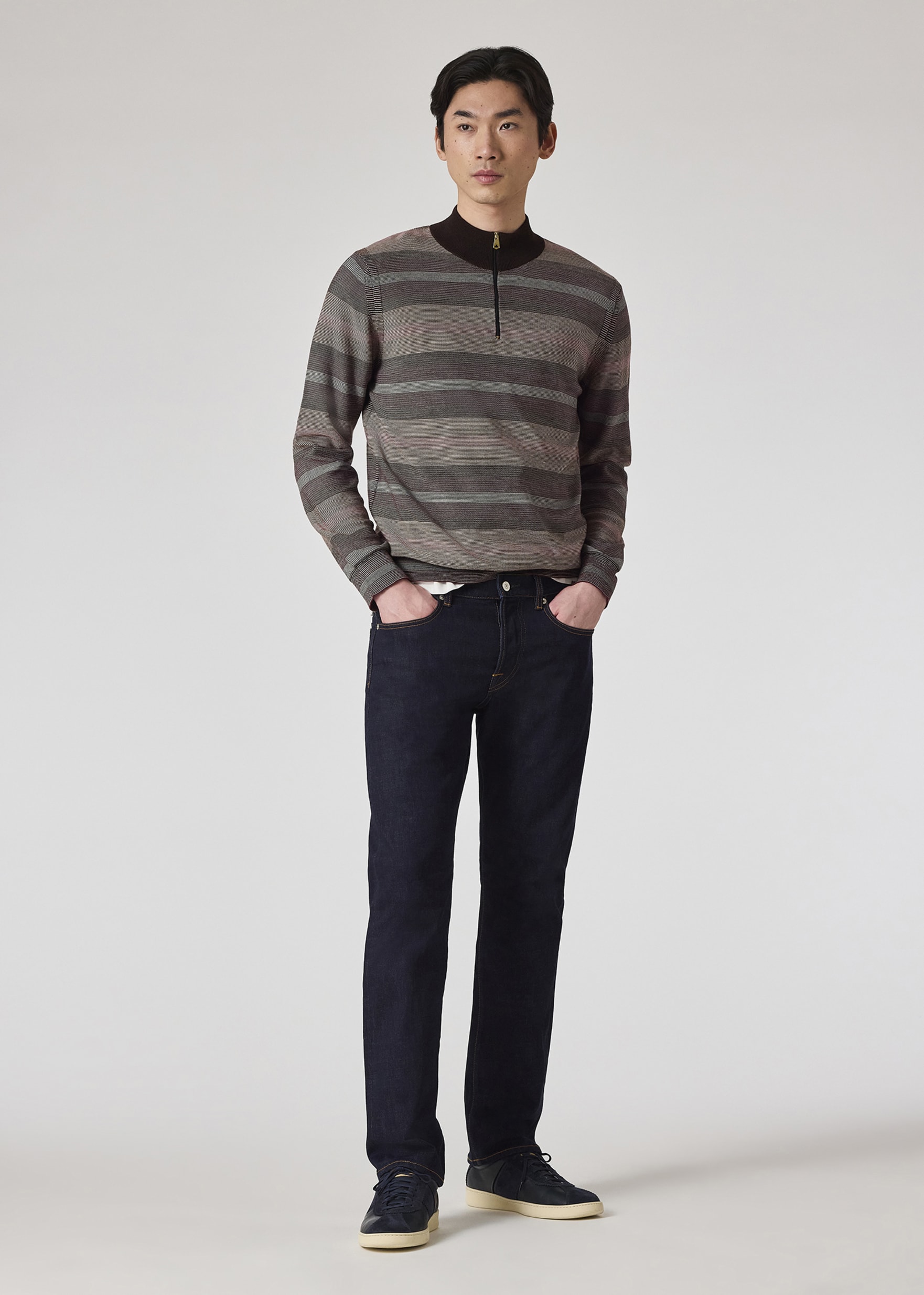 【関税込み】Paul Smith ブラウン Hazy ボーダー ジップセーター Paul Smithのブラウン Hazy ボーダー ジップセーターがセール中