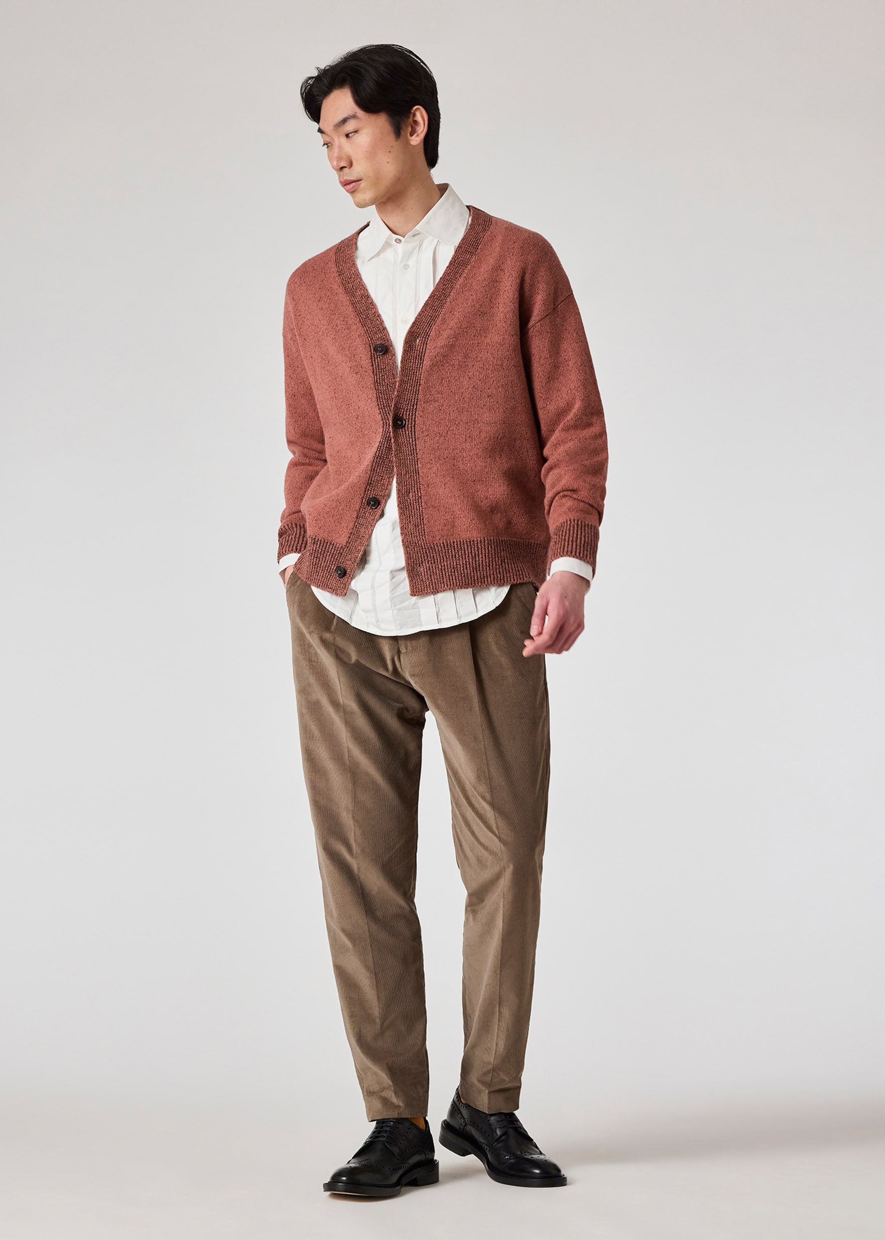 Model view - Pale Red Lambswool Cardigan Paul Smith