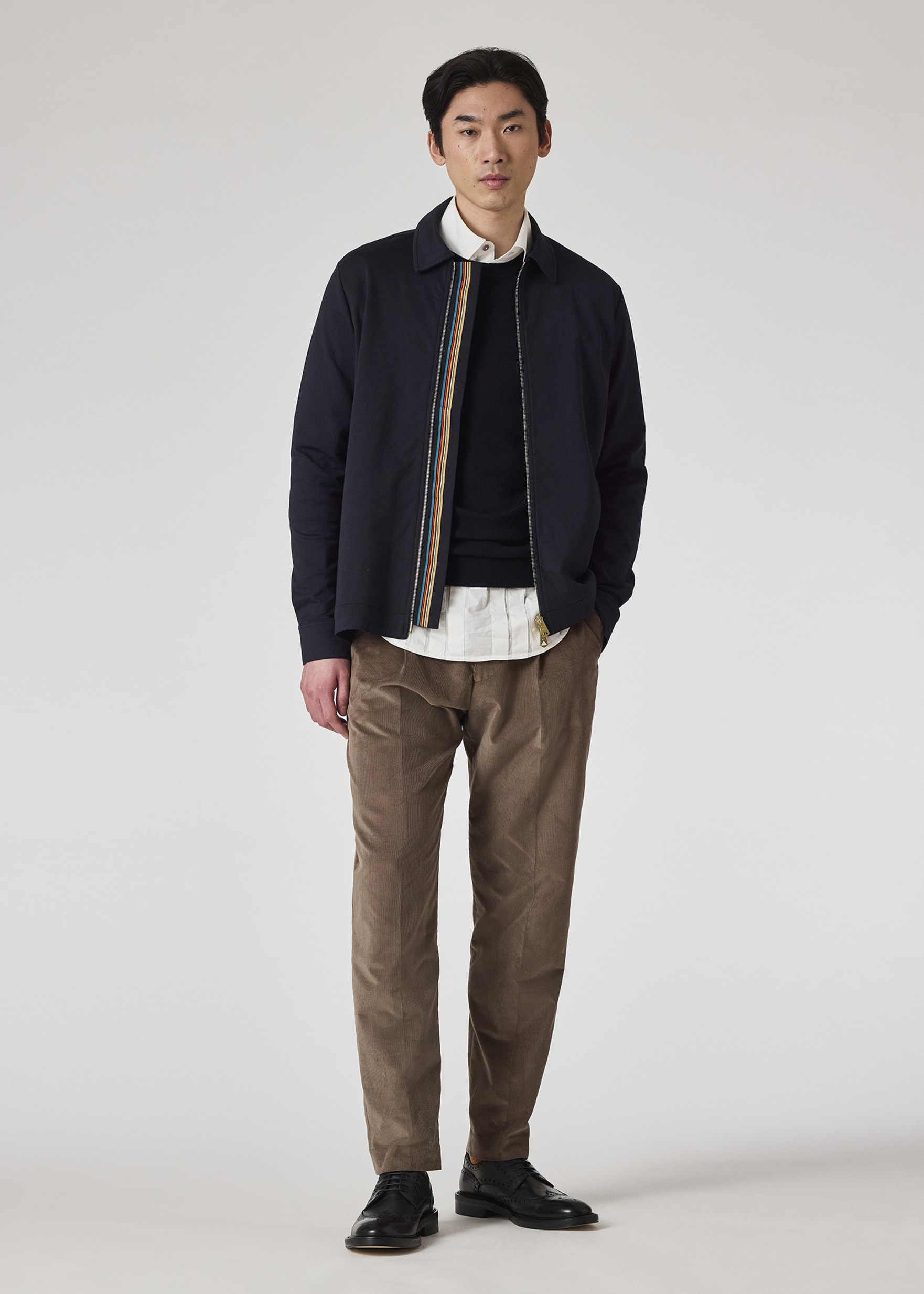 Model view - Dark Navy Cotton-Blend Jersey Zip Overshirt Paul Smith