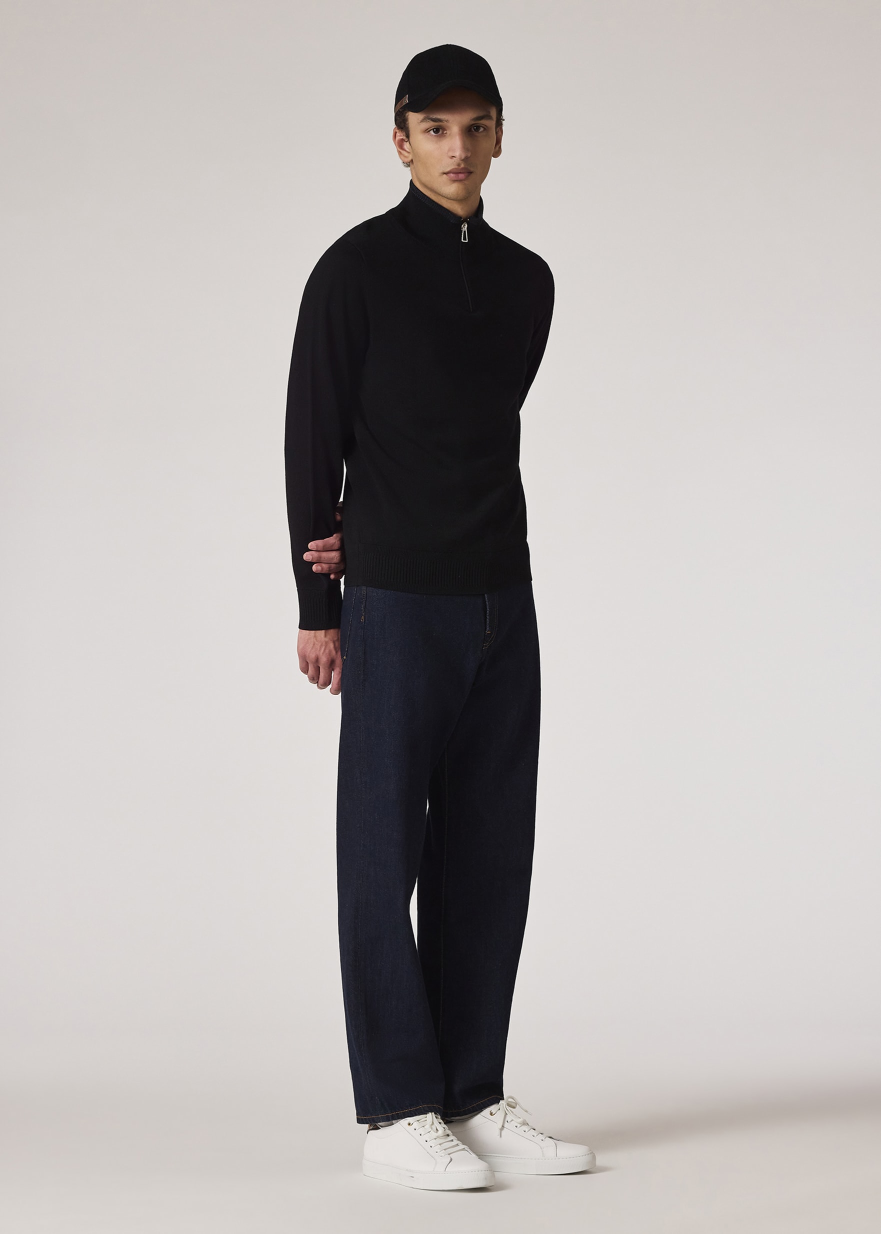 Men's Black Merino Wool Half-Zip Sweater