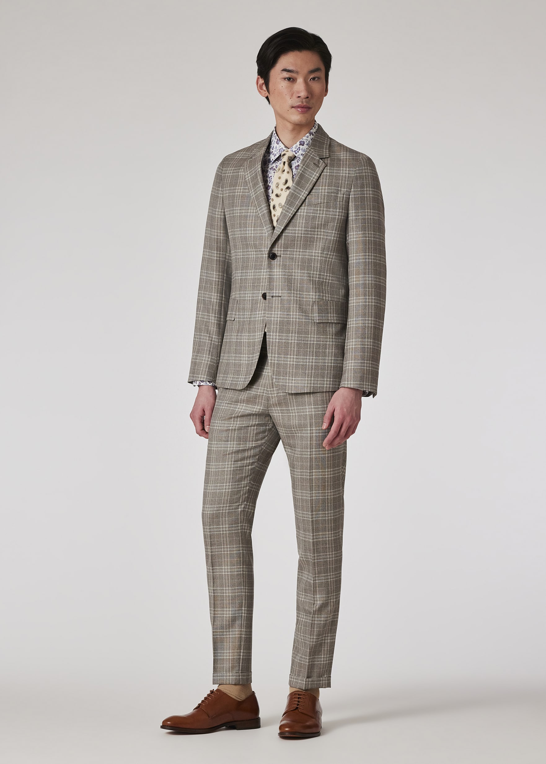 Model View - White Tailored-Fit 'Pencil Floral' Shirt Paul Smith