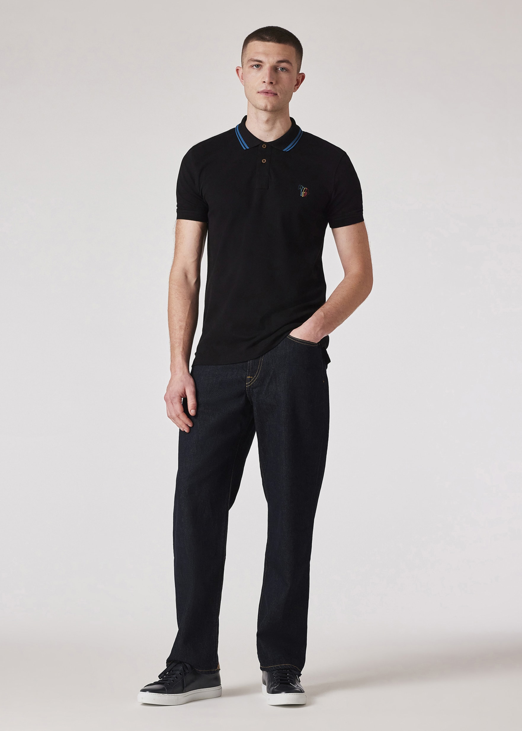 Men's Black Stretch-Cotton 'Broad Stripe Zebra' Polo Shirt