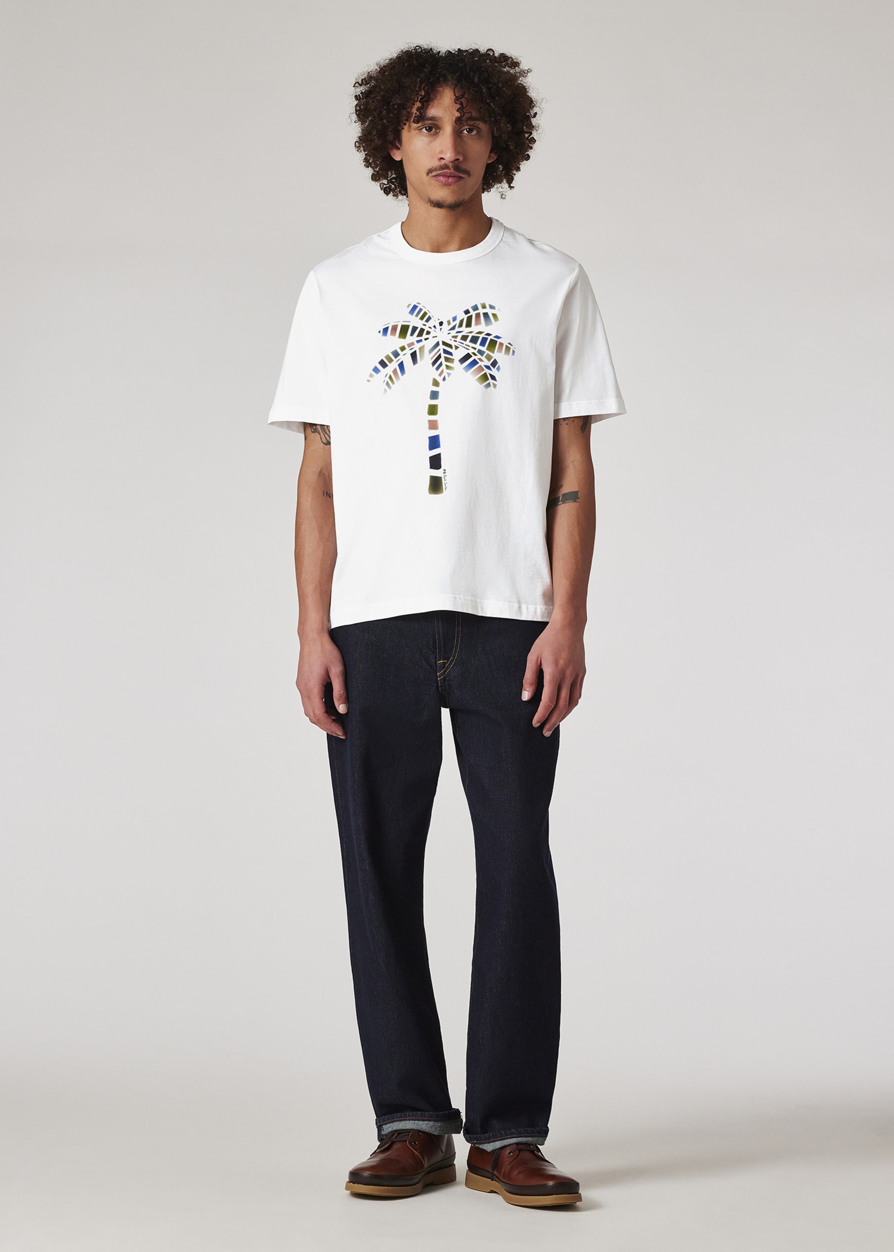 Men's White 'Palm Tree' Print T-Shirt