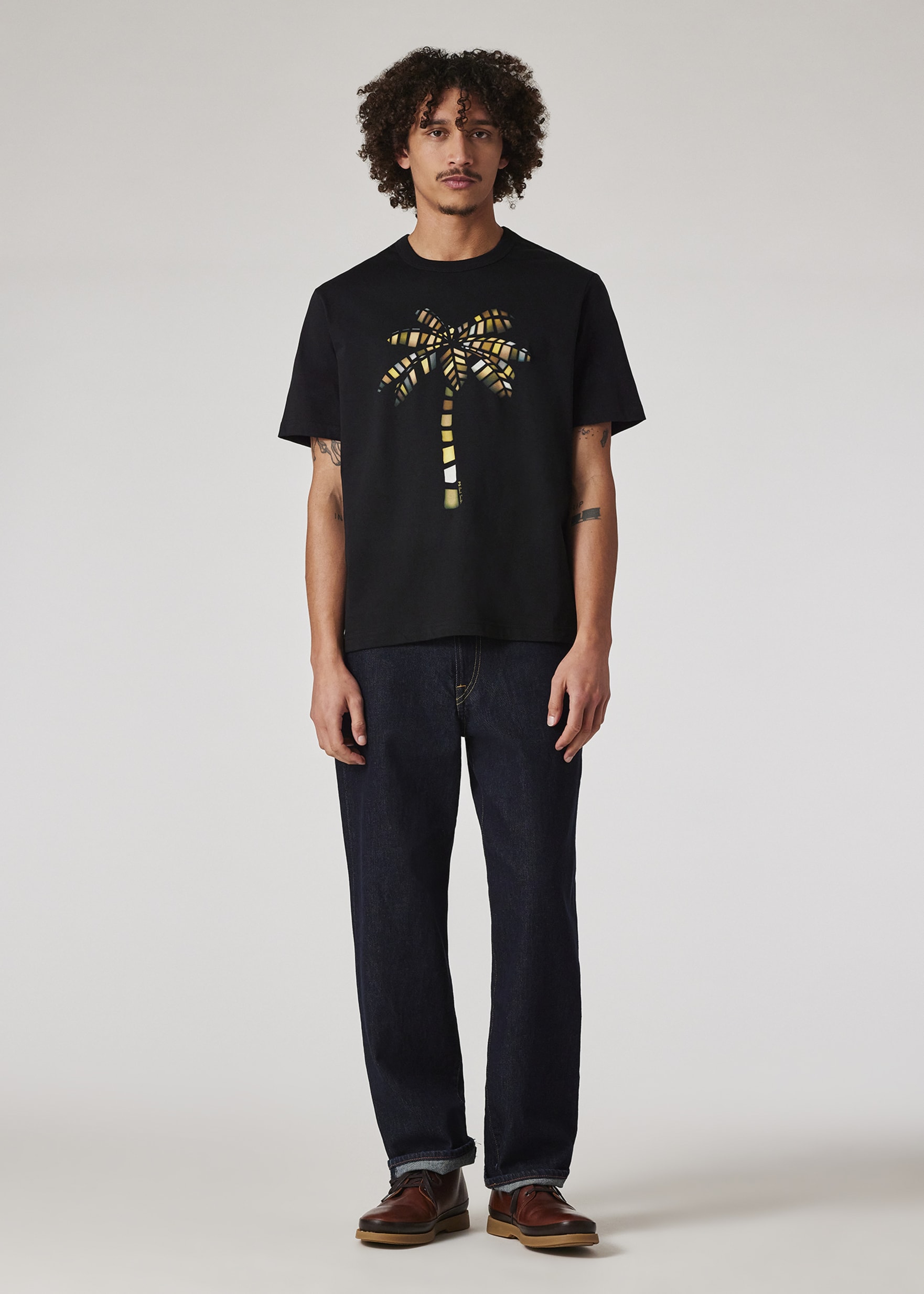 Men's Black 'Palm Tree' Print T-Shirt