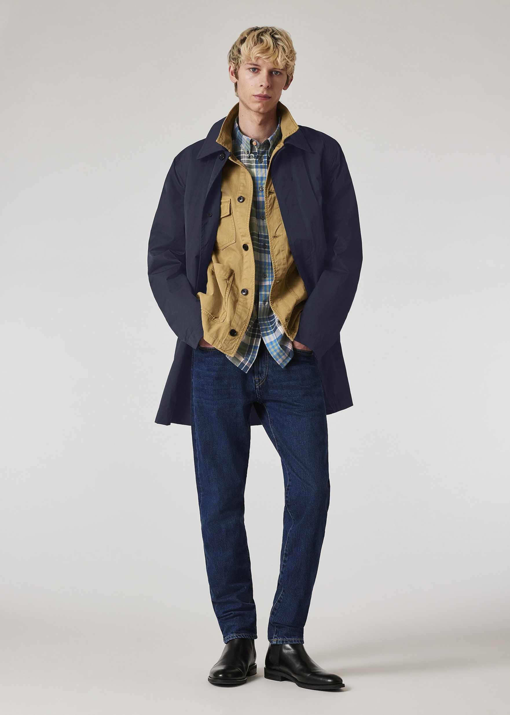 Model View - Cotton-Blend Blue Check Shirt Paul Smith
