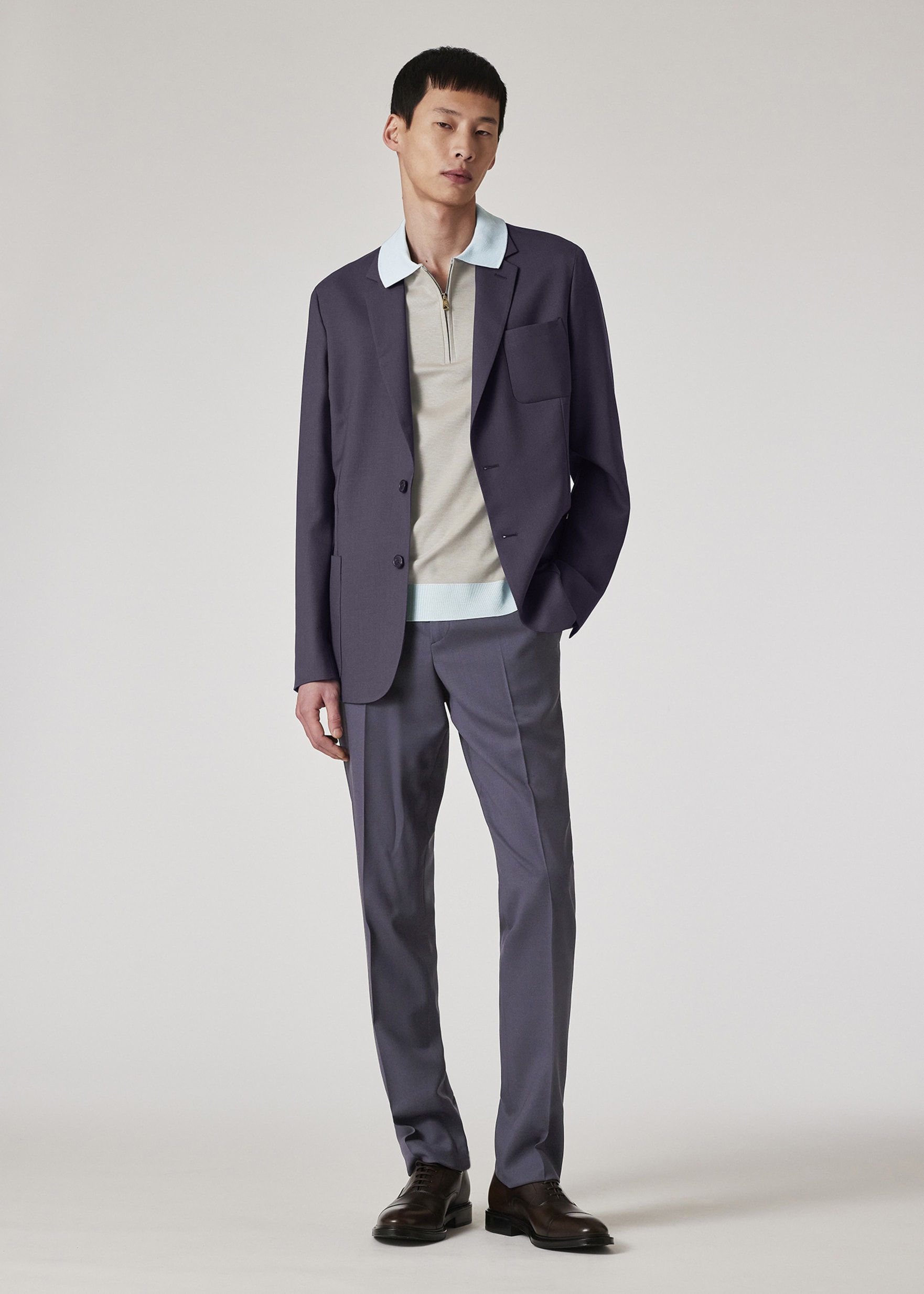 Model view - Light Blue And Grey Zip Polo Shirt Paul Smith