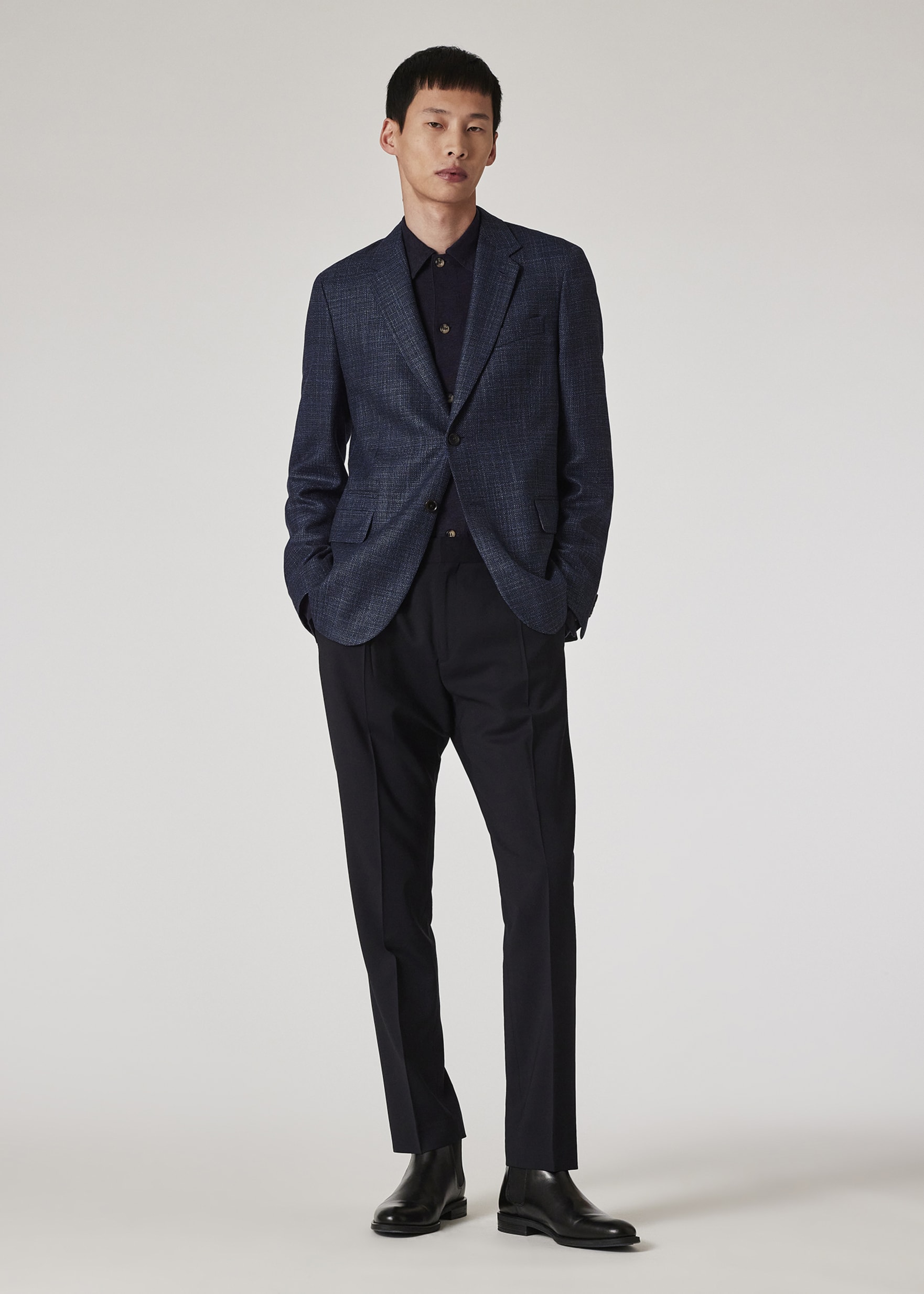 Model view - Navy Linen Piqué Shirt Paul Smith